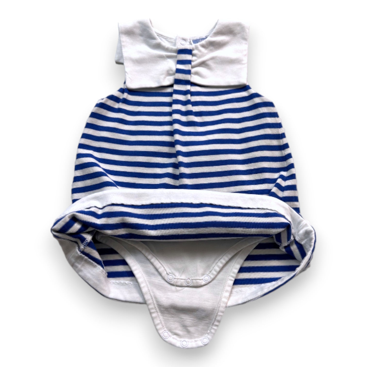 JACADI - Robe avec body blanc et bleu à rayures - 18 mois