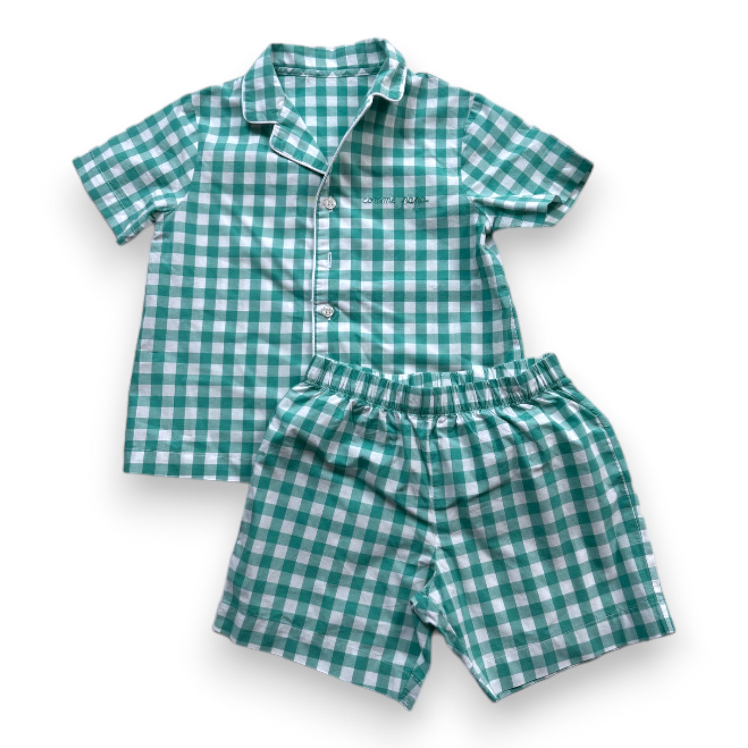 VINTAGE - Ensemble de pyjama short et chemise vichy vert - 4 ans