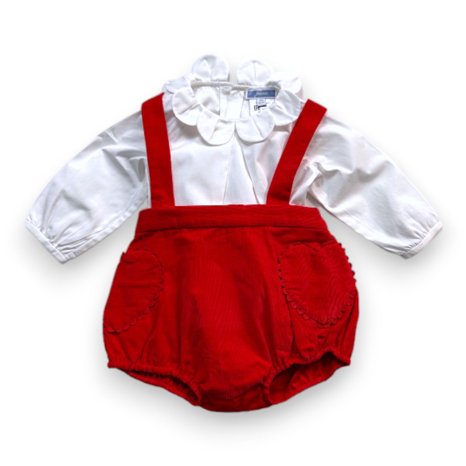 JACADI - Roter Overall mit weißer Bluse - 6 Monate