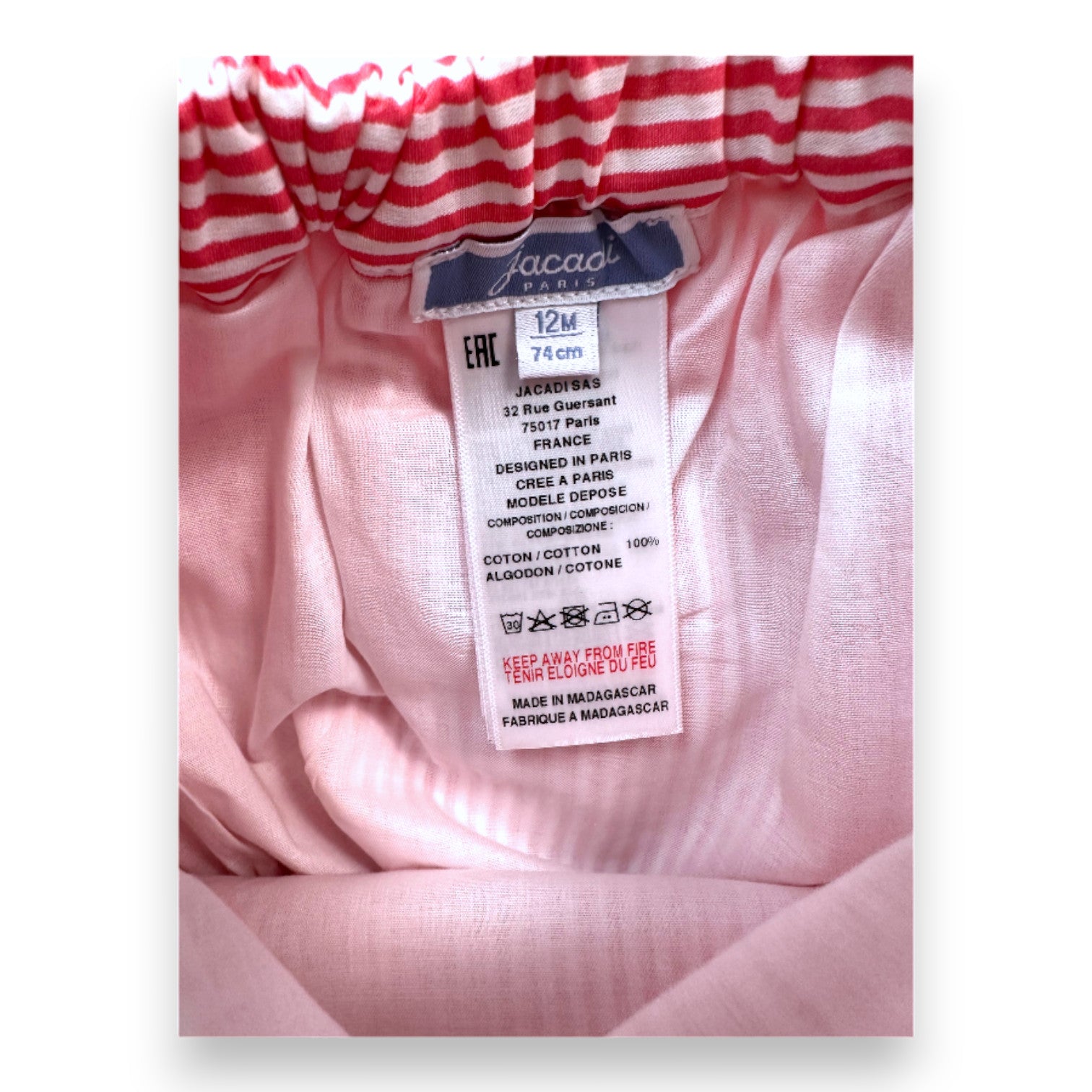 JACADI - Rot-weiß gestreifte Pumphose - 12 Monate