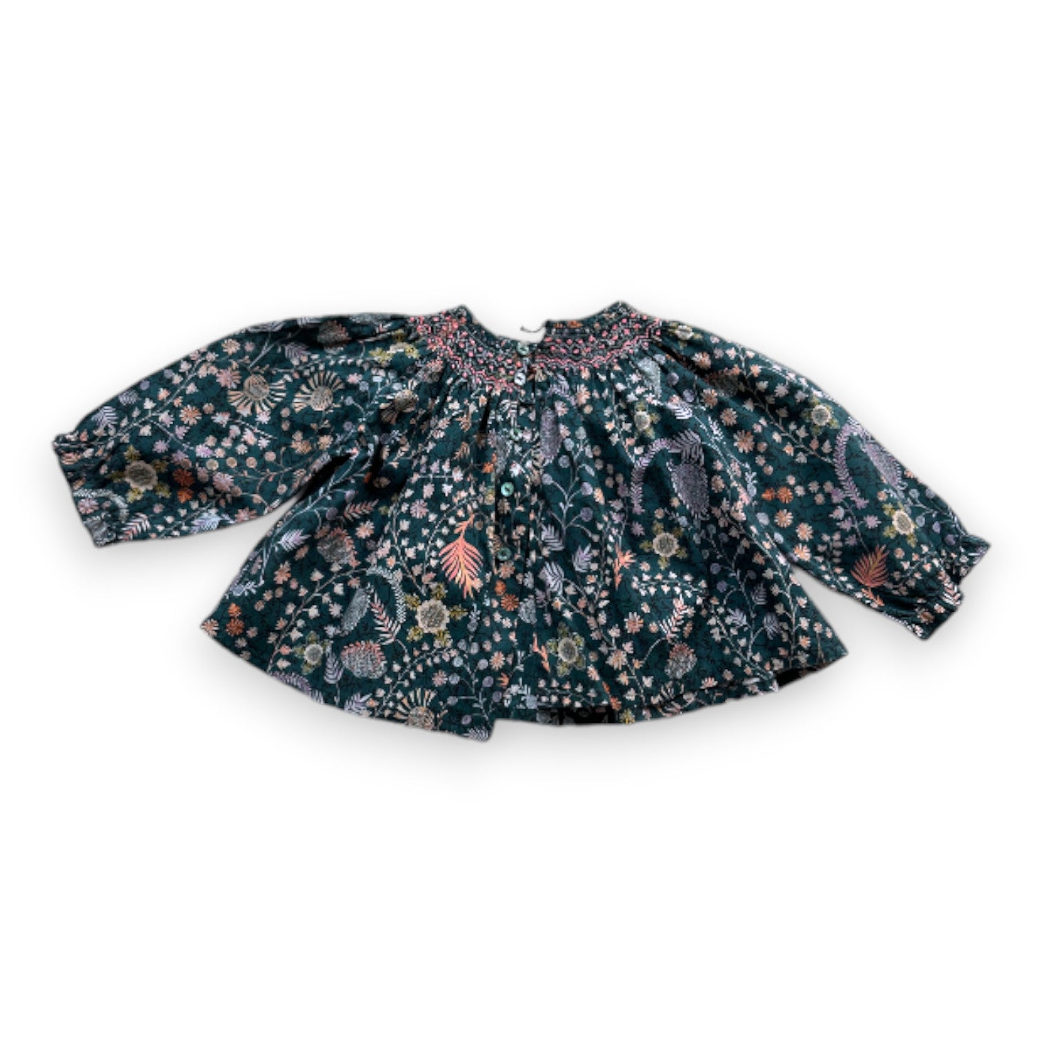 BONPOINT - Blouse verte à fleurs - 6 mois