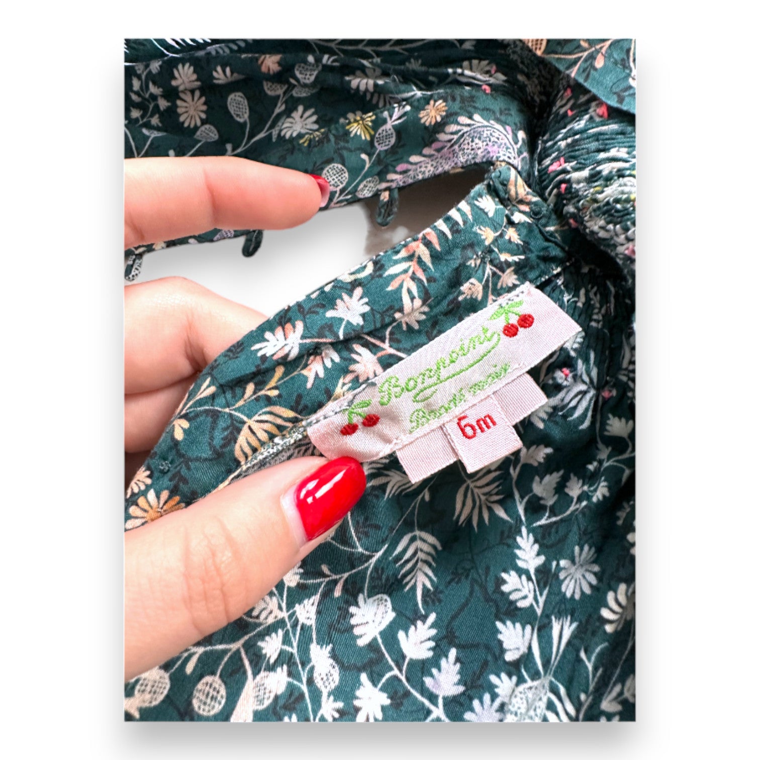 BONPOINT - Blouse verte à fleurs - 6 mois