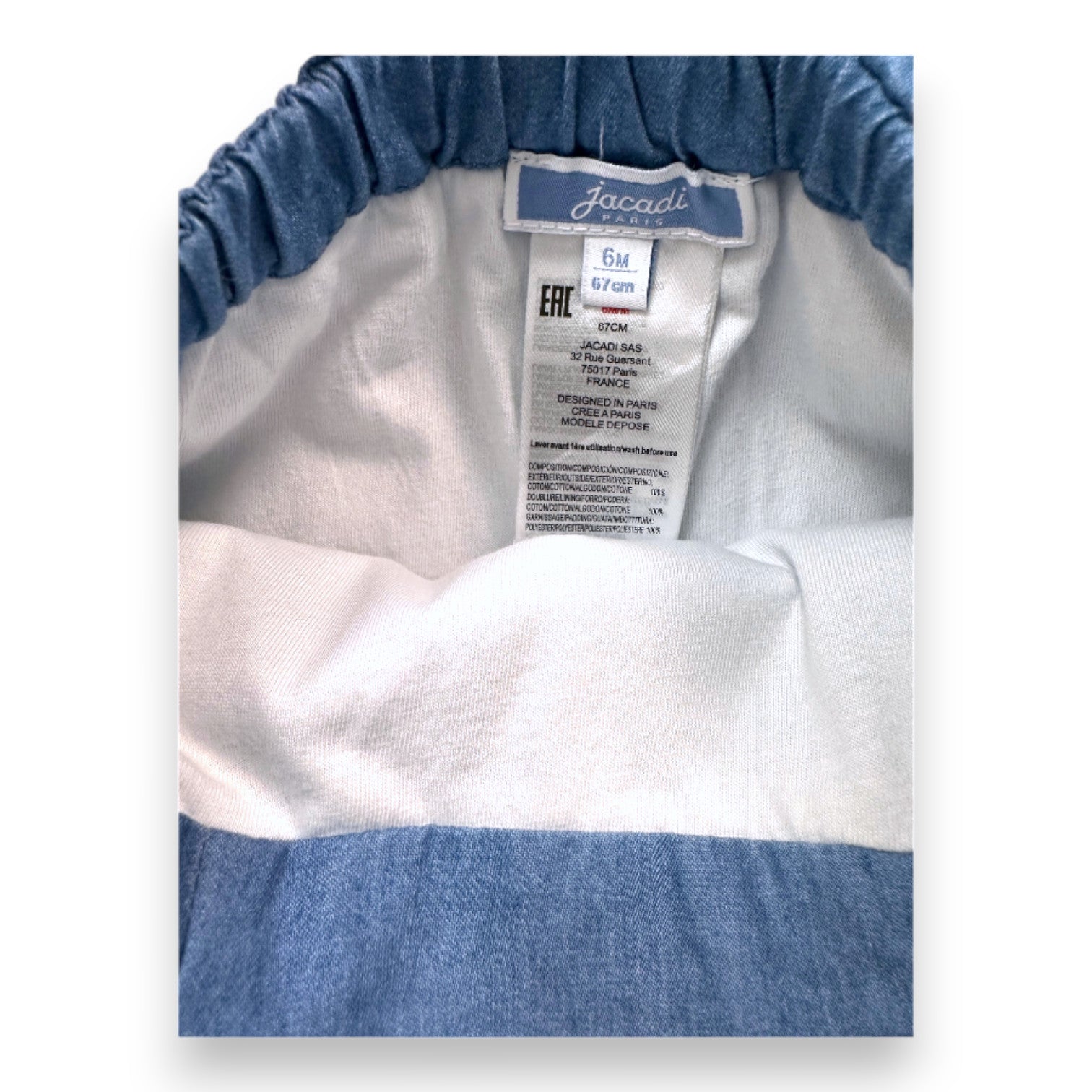 JACADI - Salopette en jean bleue - 6 mois