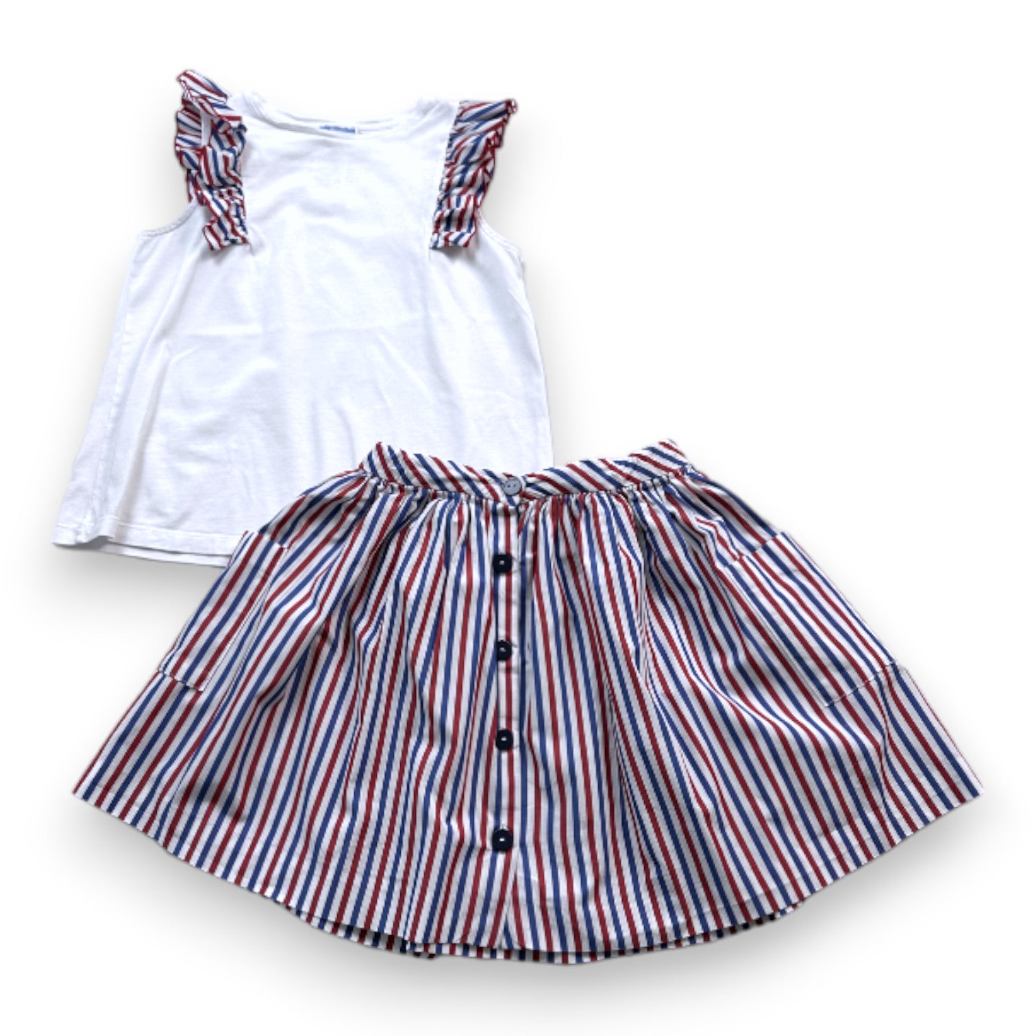 JACADI - Jute-Set und weißes, blaues und rotes T-Shirt - 8 Jahre