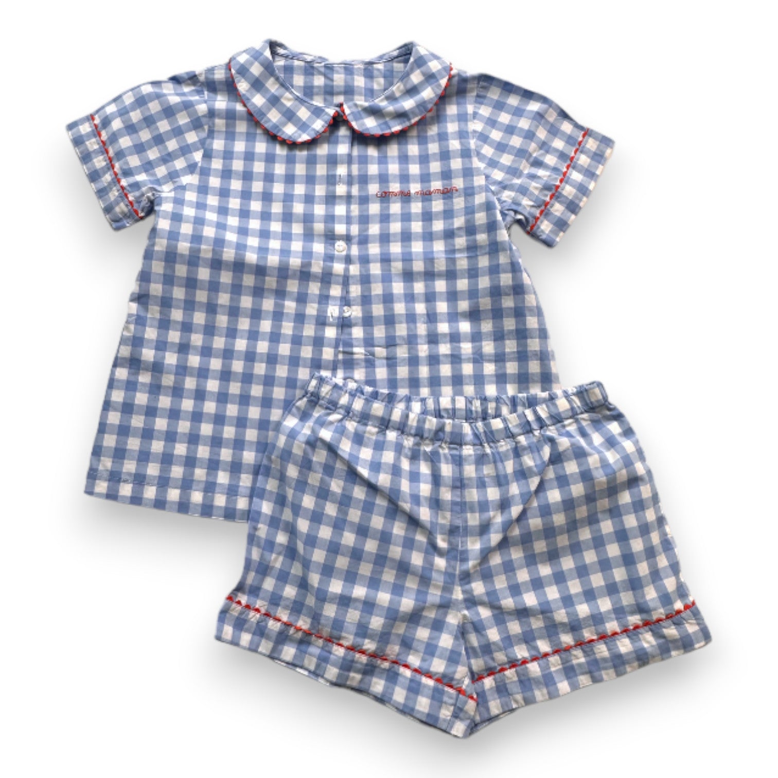 VINTAGE - Blaues Pyjama-Set aus Hemd und Shorts mit Vichy-Karomuster - 8 Jahre