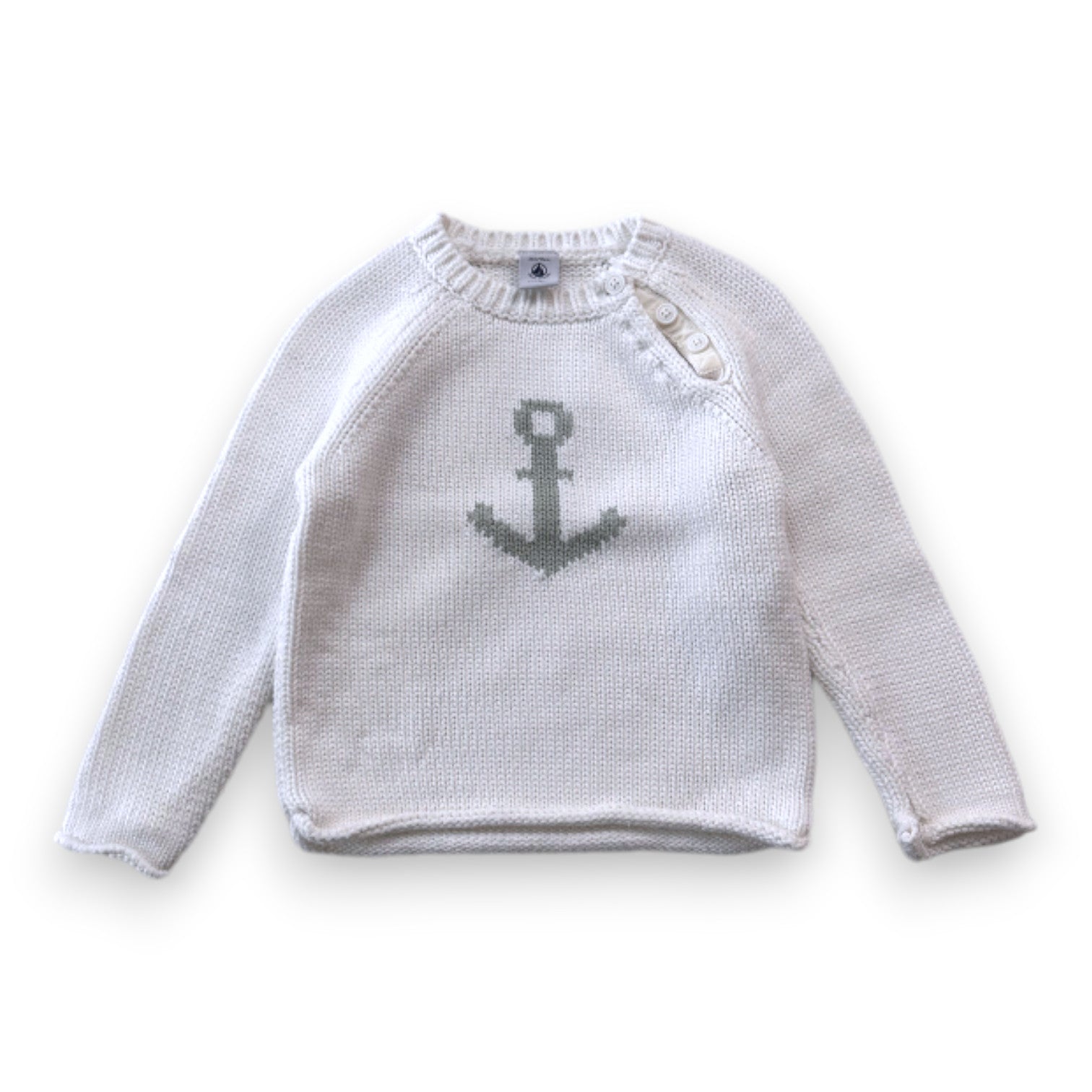 LITTLE BOAT - White sweater with anchor - 3 years