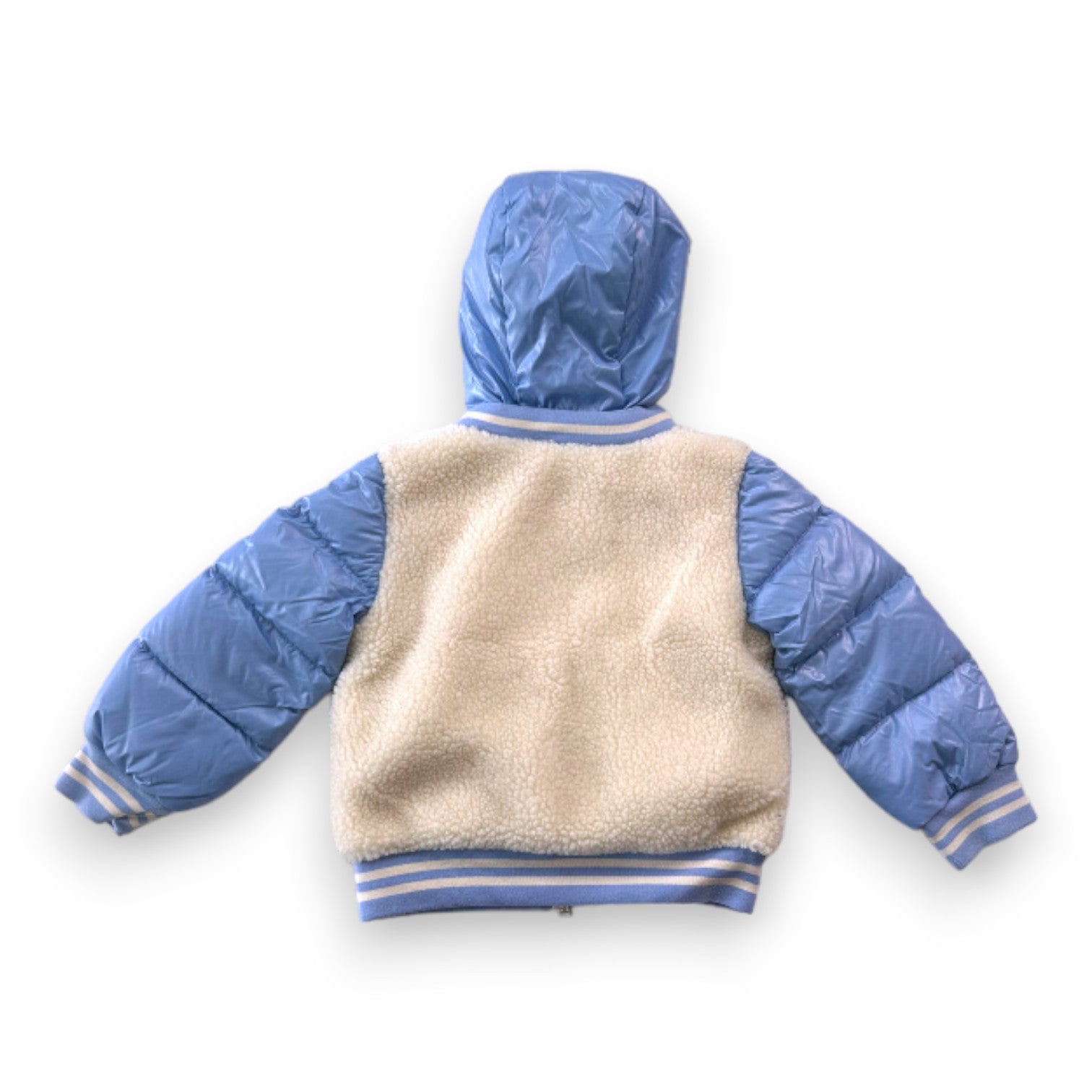 MONCLER - Blue down coat with white fur - 18 months