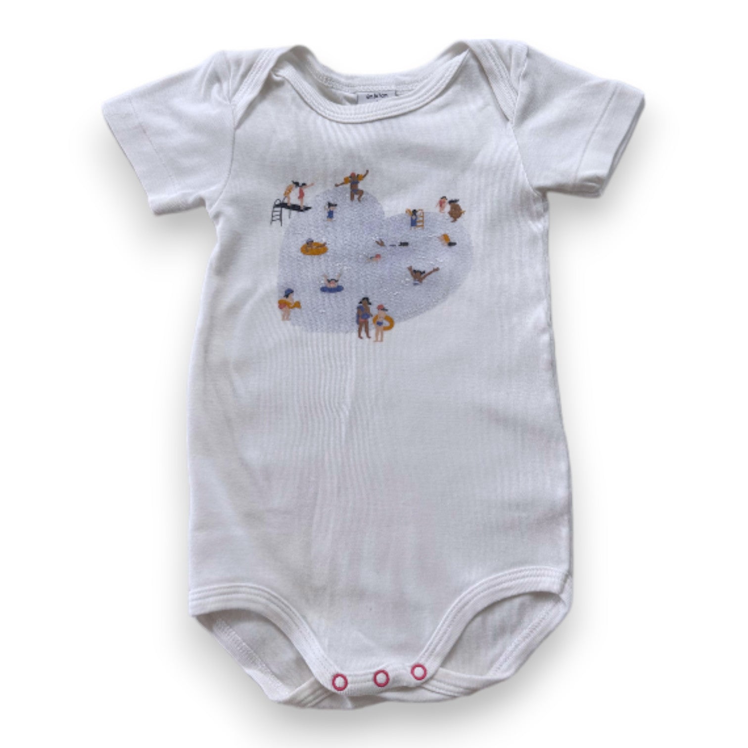 PETIT BATEAU - Weißer Kurzarm-Body mit Schwimmbad-Print - 6 Monate