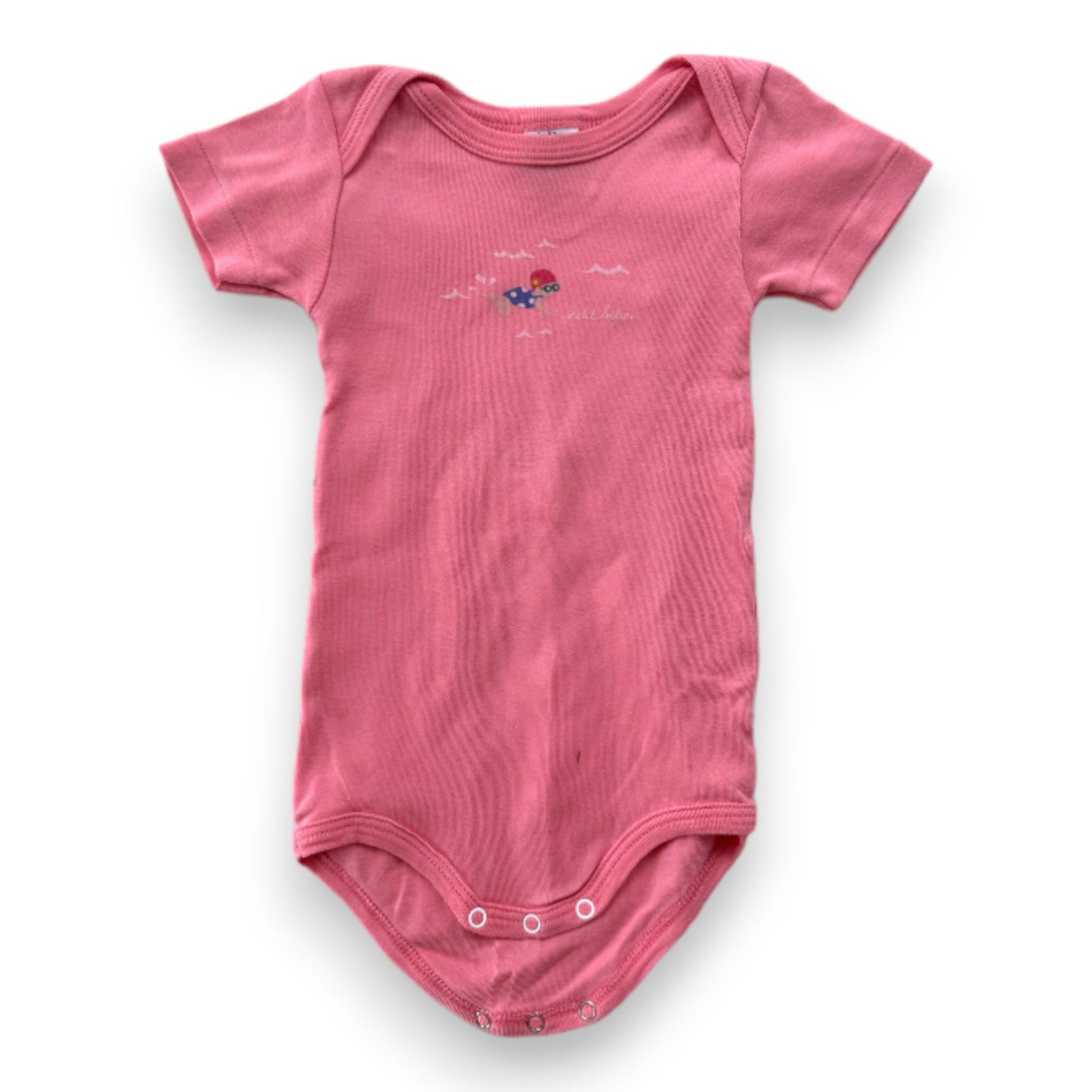 PETIT BATEAU - Rosa Kurzarm-Body mit Aufdruck - 6 Monate
