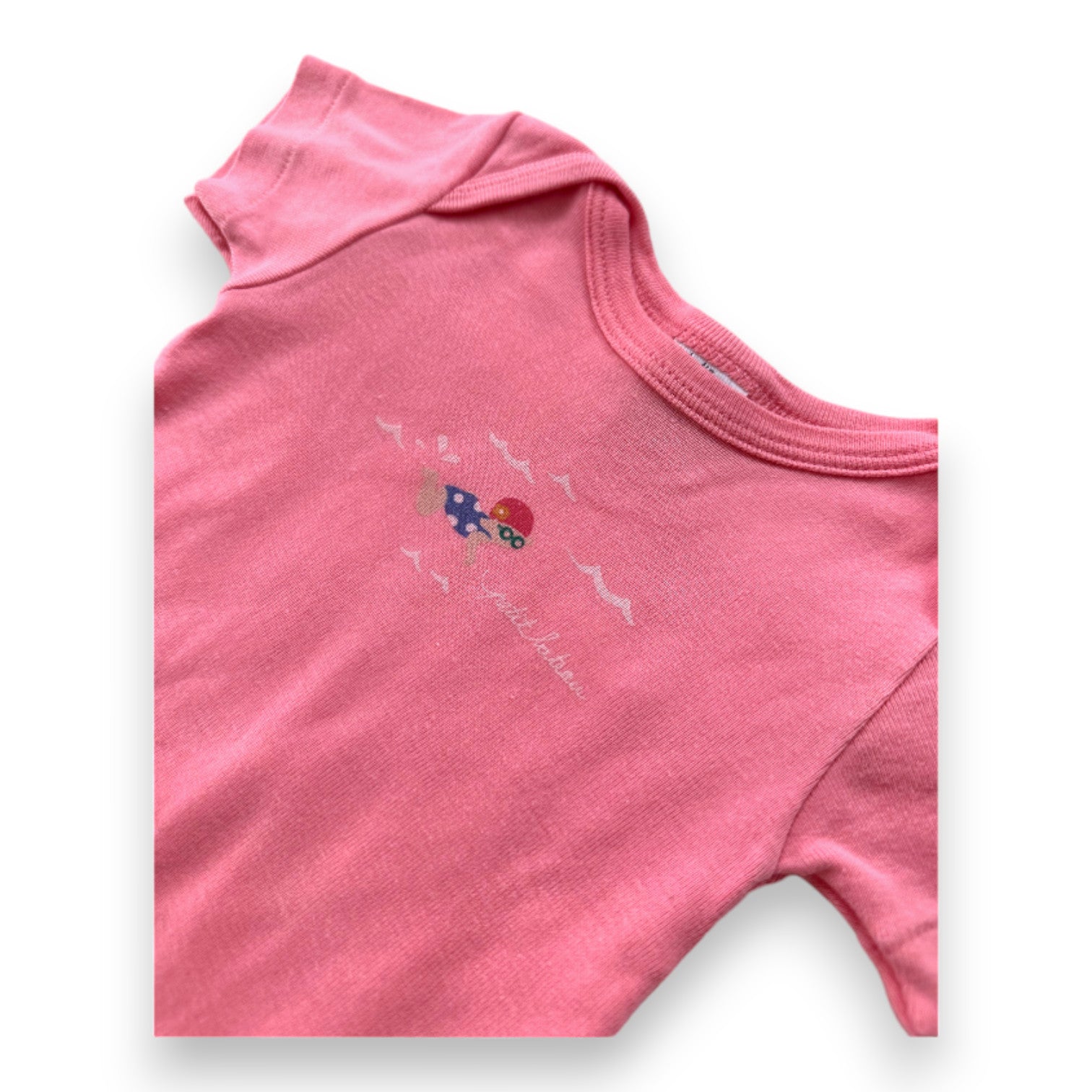 PETIT BATEAU - Rosa Kurzarm-Body mit Aufdruck - 6 Monate