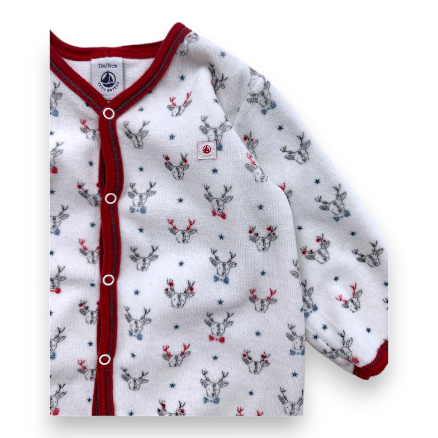 PETIT BATEAU - Weißer Pyjama mit Hirsch-Print - 12 Monate