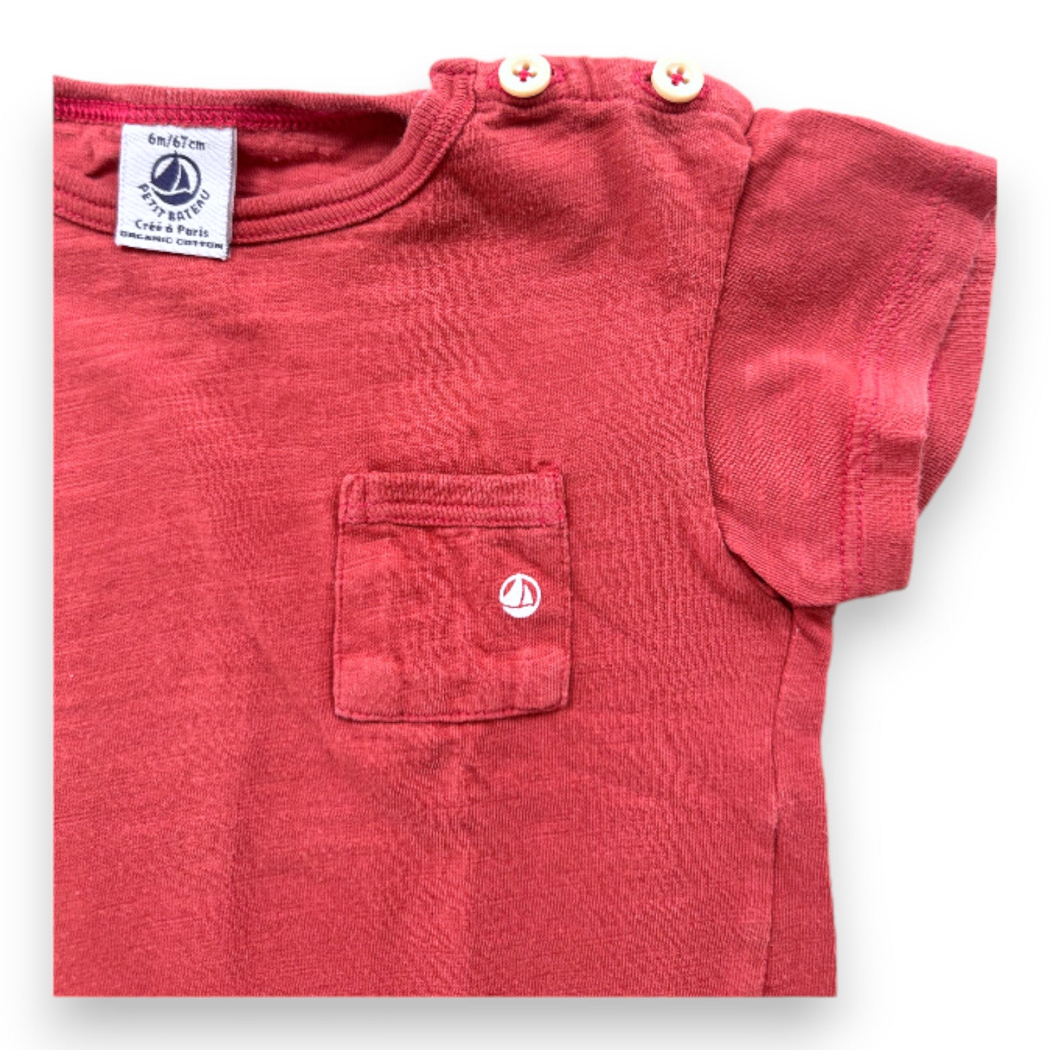 PETIT BATEAU - Rotes Kurzarm-T-Shirt - 6 Monate