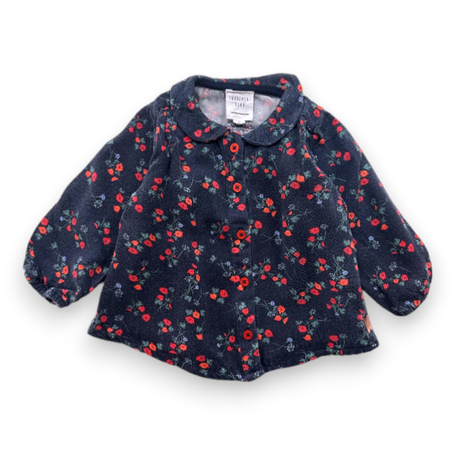 CARREMENT BEAU - Marineblaue Bluse mit Blumenmuster - 9 Monate