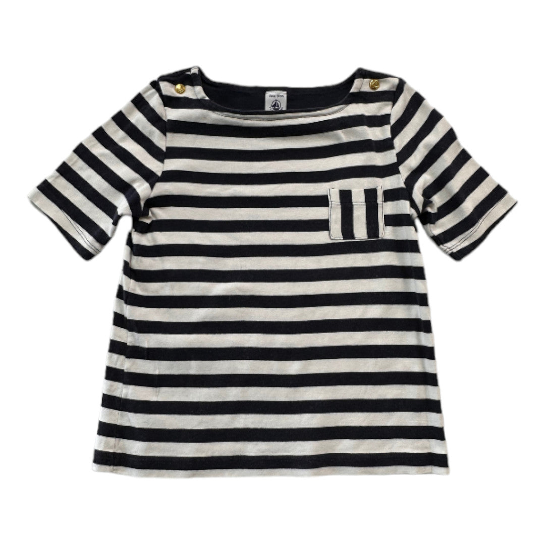 PETIT BATEAU - T-shirt bleu et balnc à rayures - 8 ans