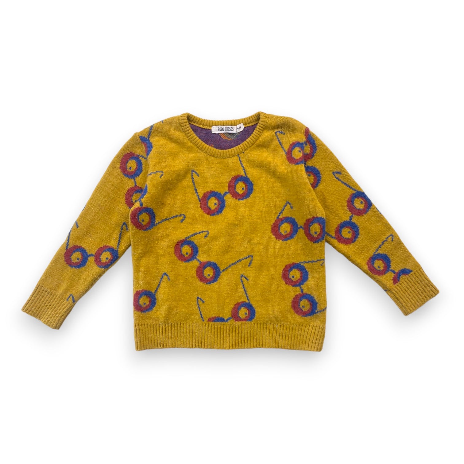 BOBO CHOSES - Senffarbener Pullover mit Brillenmuster - 4/5 Jahre