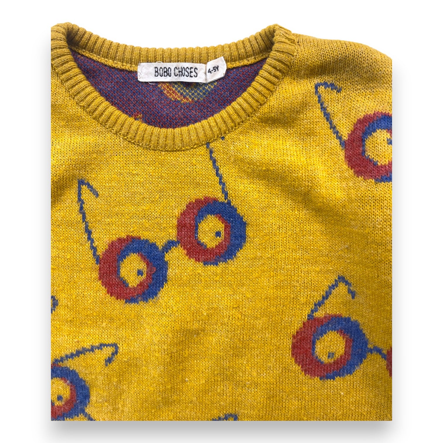 BOBO CHOSES - Senffarbener Pullover mit Brillenmuster - 4/5 Jahre