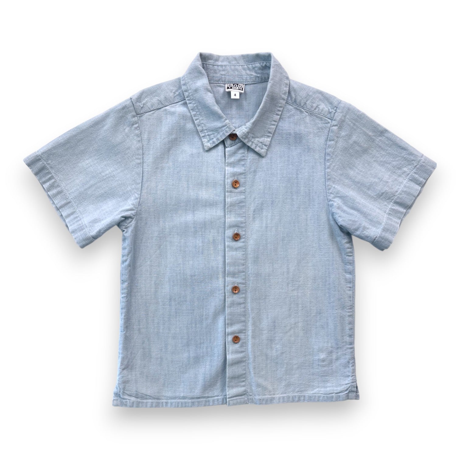 BONTON - Blaues kurzärmliges Button-Down-Hemd - 4 Jahre