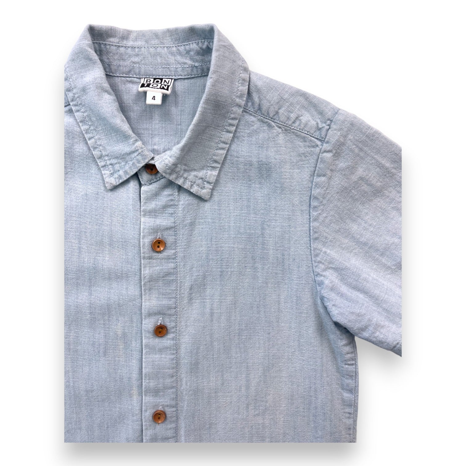 BONTON - Blaues kurzärmliges Button-Down-Hemd - 4 Jahre