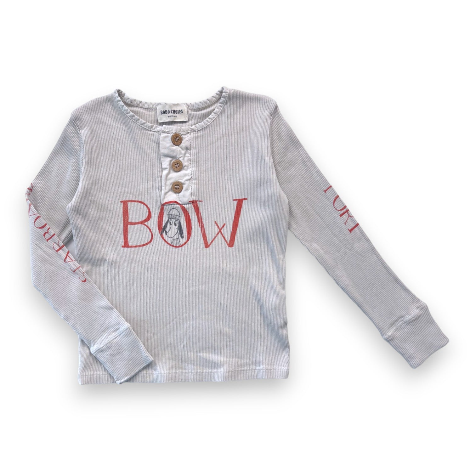 BOBO CHOSES - Cremefarbenes, geripptes Langarm-T-Shirt - 4/5 Jahre