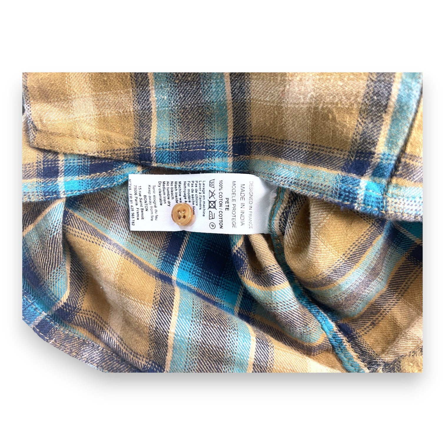 BONTON - Brown and blue checked shirt - 4 years