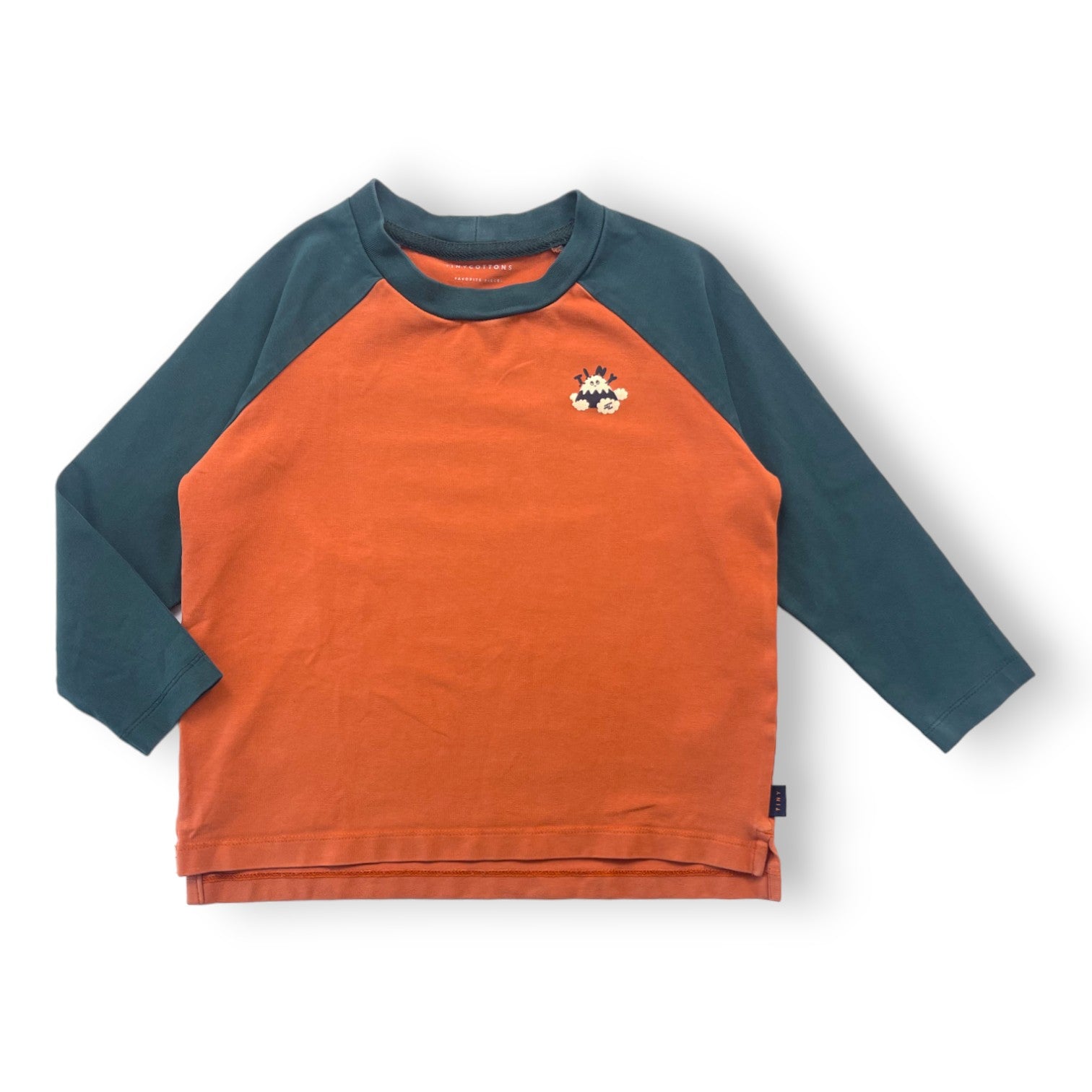 TINY COTTONS - Orange-grünes Langarm-T-Shirt - 4 Jahre