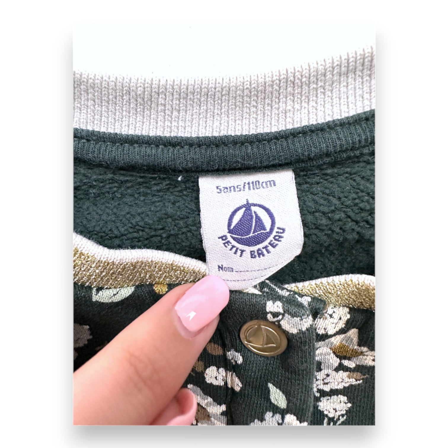 PETIT BATEAU - Grüne Jacke mit Blumen und goldenen Details - 5 Jahre