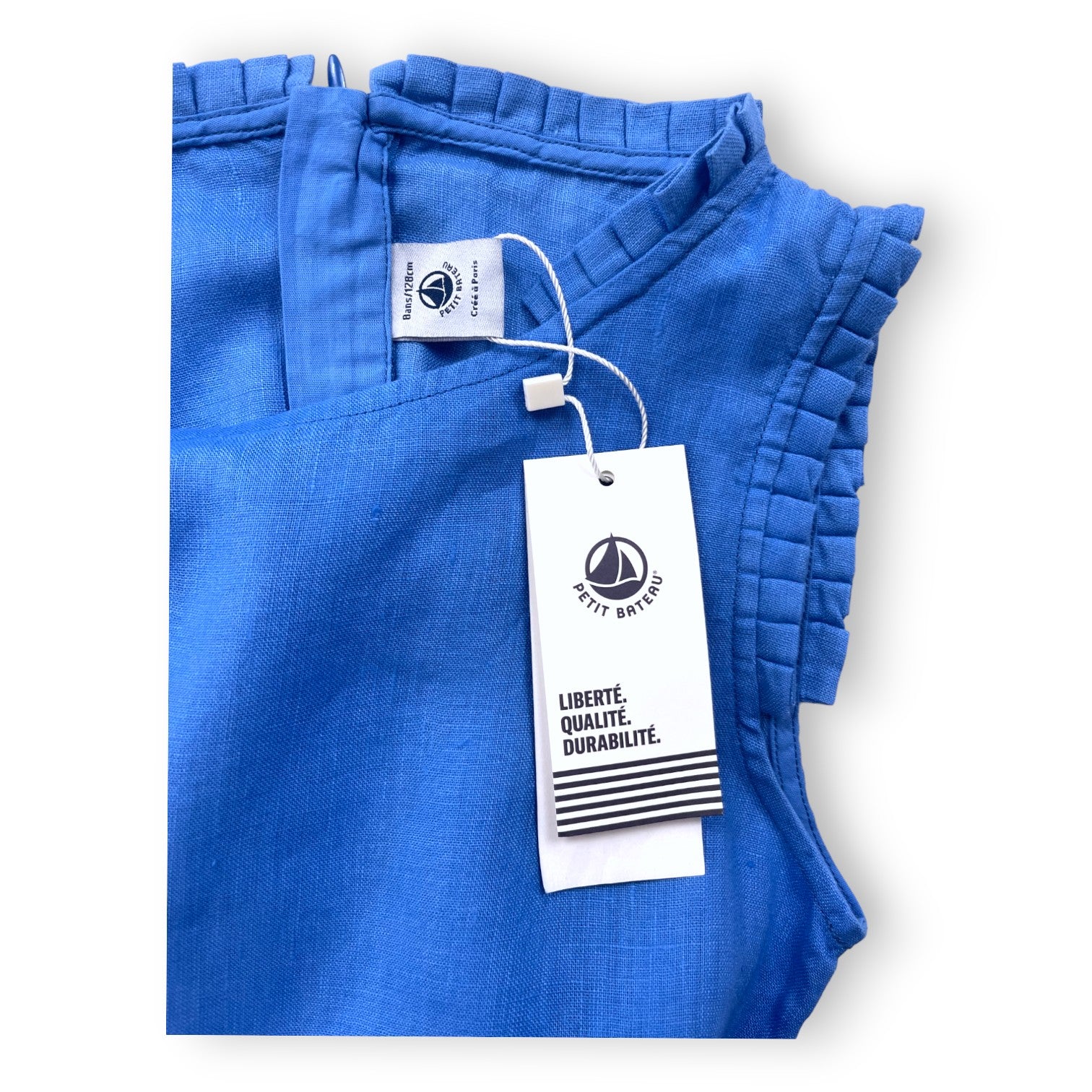 PETIT BATEAU - Blaues Leinenkleid (neu) - 8 Jahre