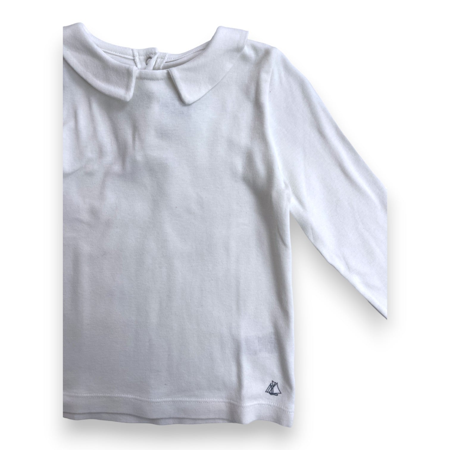 PETIT BATEAU - White long-sleeved t-shirt with small collar - 4 years