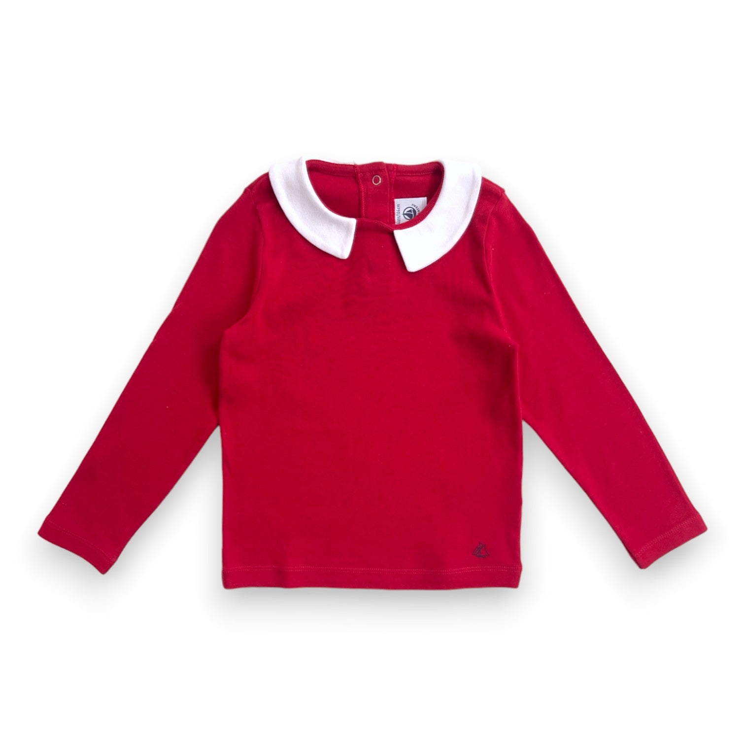 PETIT BATEAU - Red long-sleeved t-shirt with small collar - 4 years