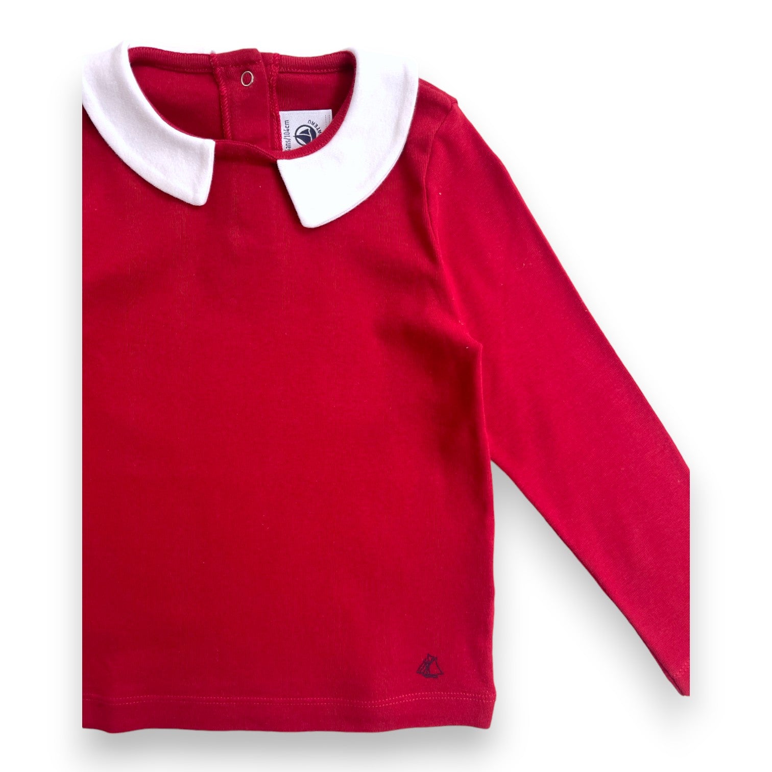 PETIT BATEAU - Red long-sleeved t-shirt with small collar - 4 years