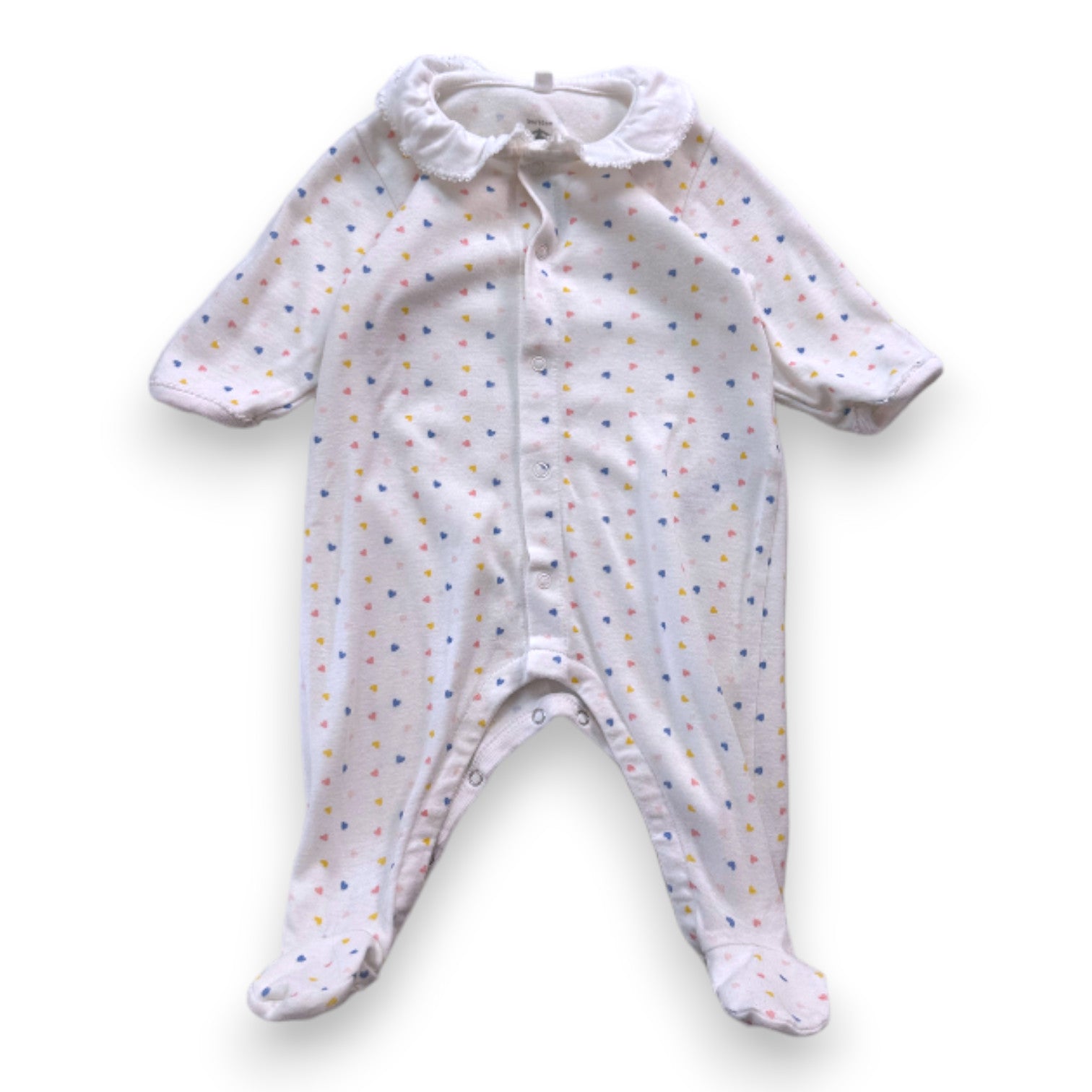 PETIT BATEAU - Weißer Pyjama mit bunten Herzen - 3 Monate
