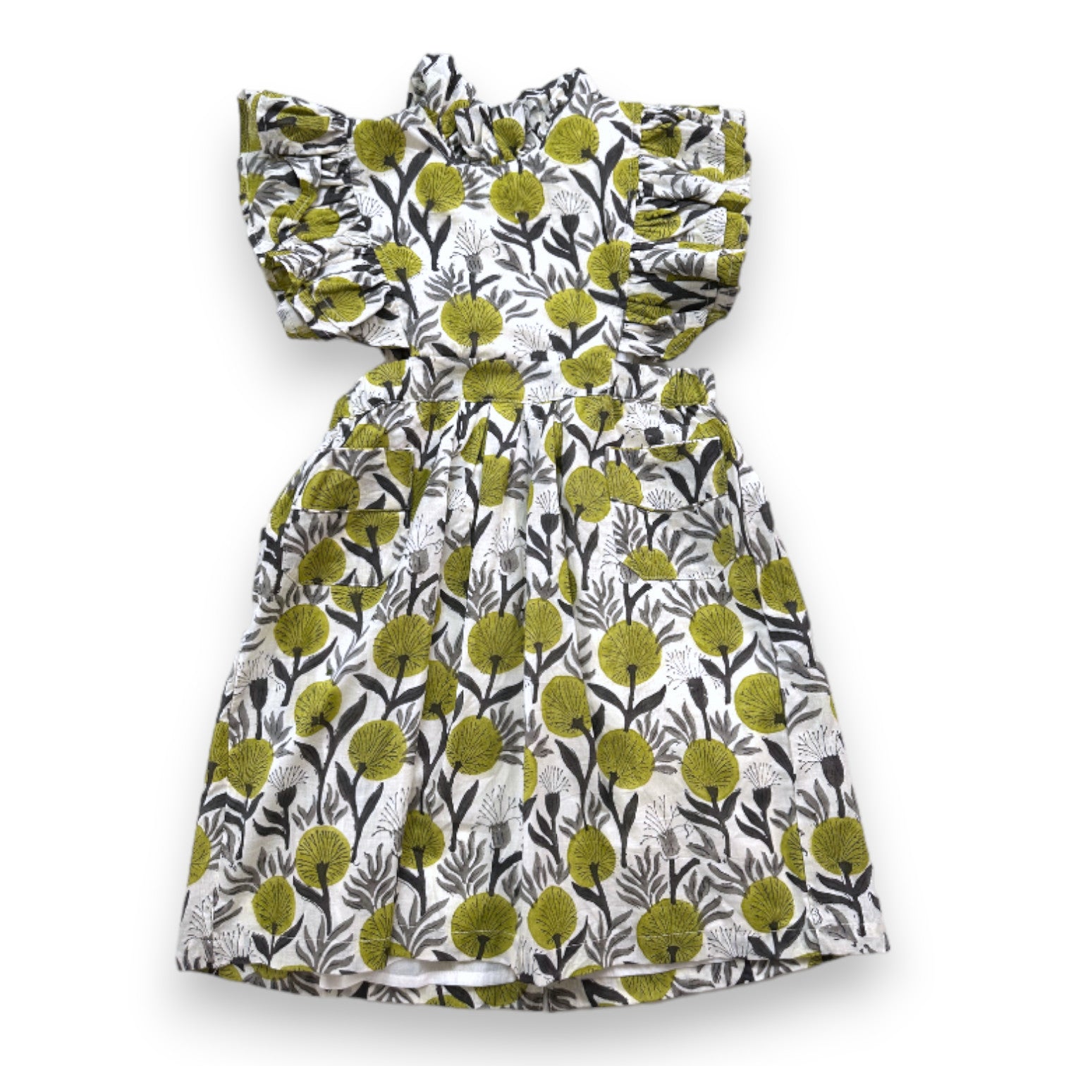 VINTAGE - Robe blanche et verte à motifs - 8 ans