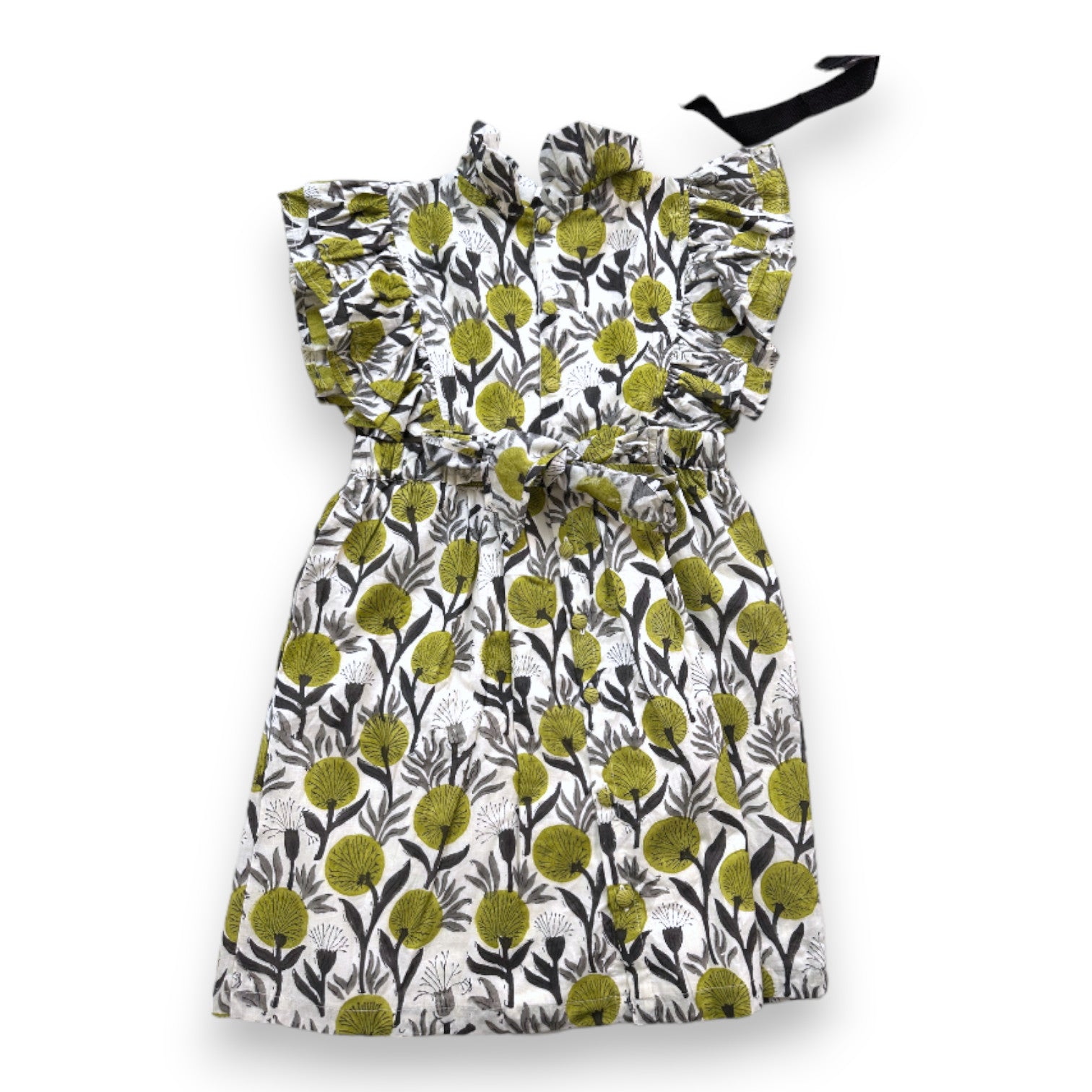 VINTAGE - Robe blanche et verte à motifs - 8 ans