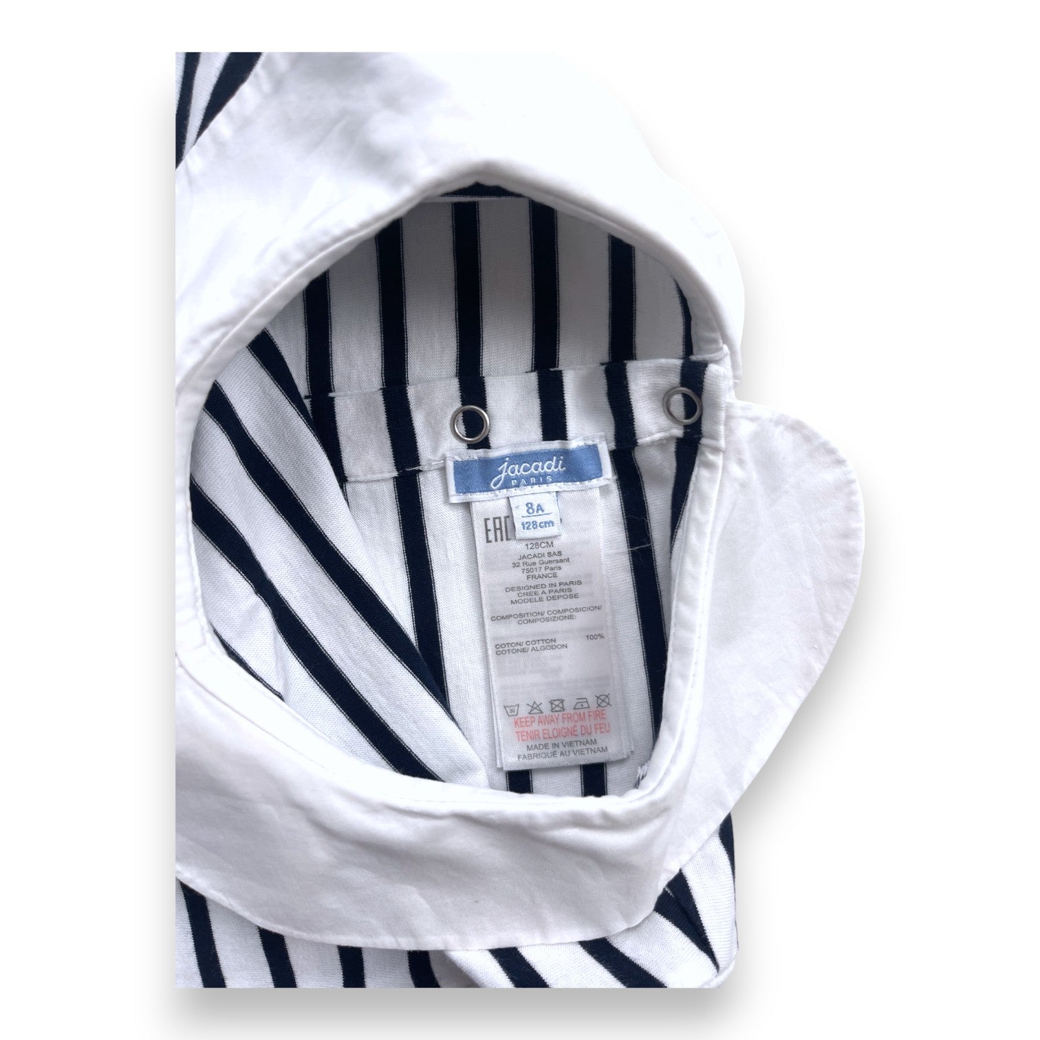 JACADI - White collar striped t-shirt - 8 years