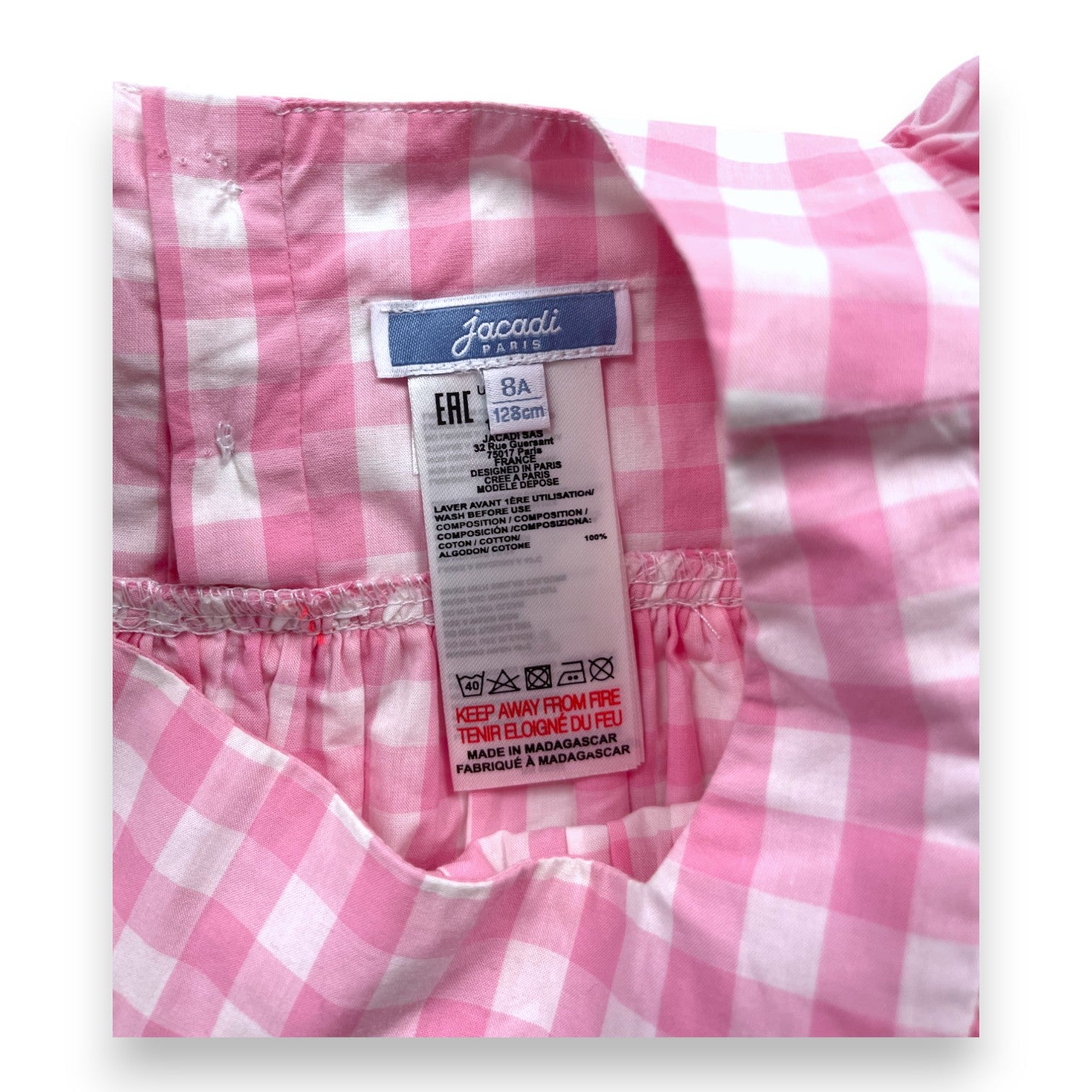 JACADI - Long pink gingham dress - 8 years