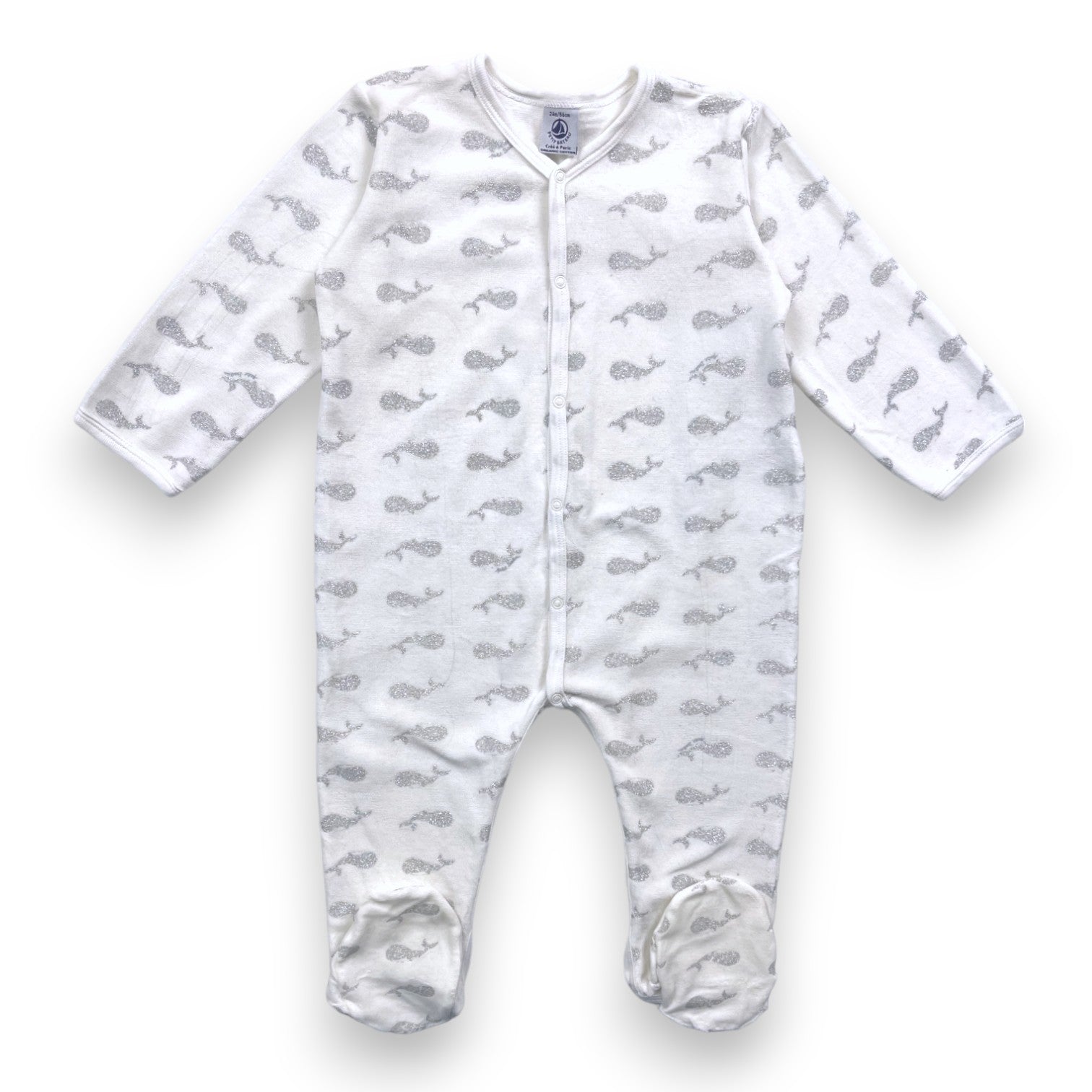 PETIT BATEAU - Pyjama baleines en velours - 2 ans
