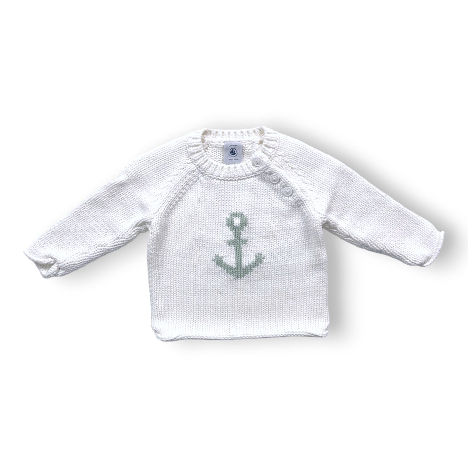 PETIT BATEAU - Cremefarbener Pullover mit Ankermuster - 12 Monate
