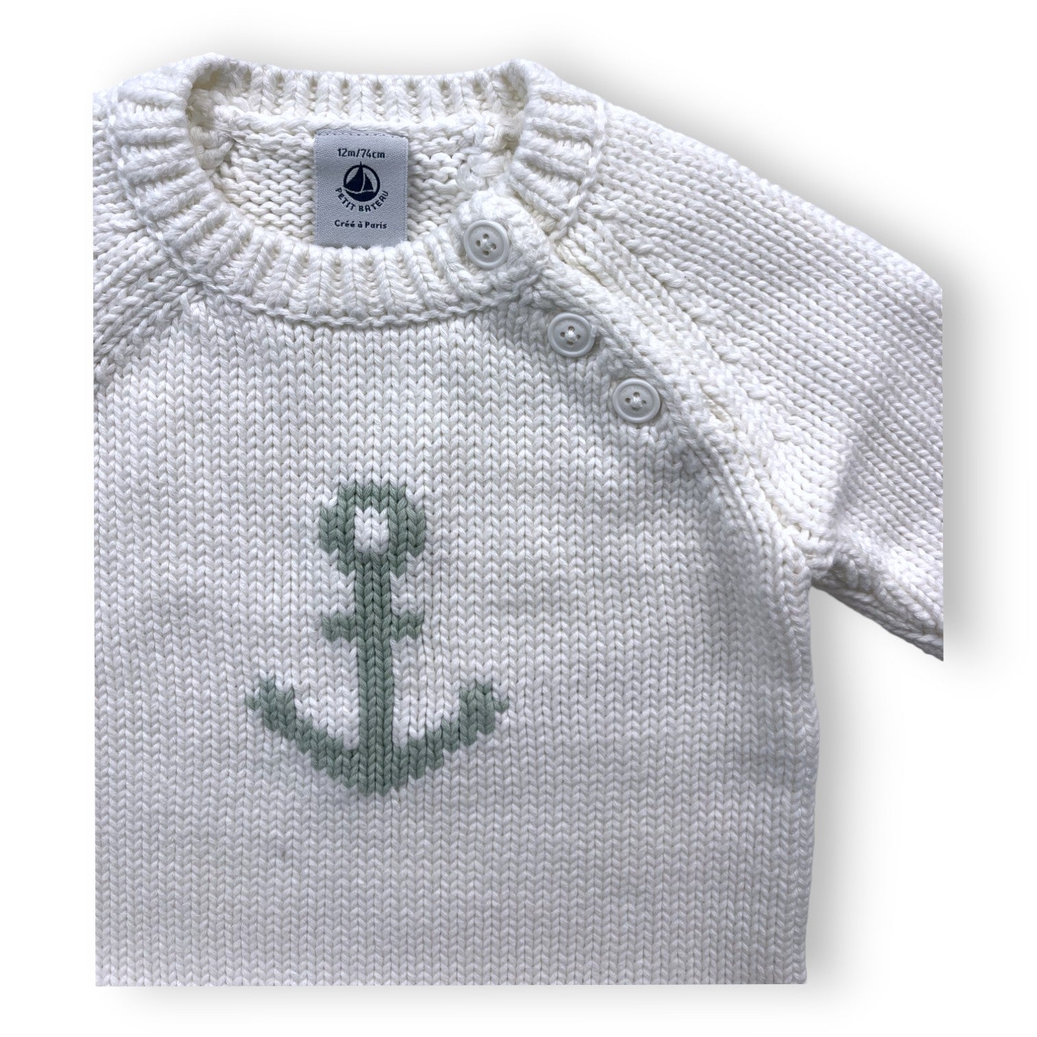 PETIT BATEAU - Cremefarbener Pullover mit Ankermuster - 12 Monate