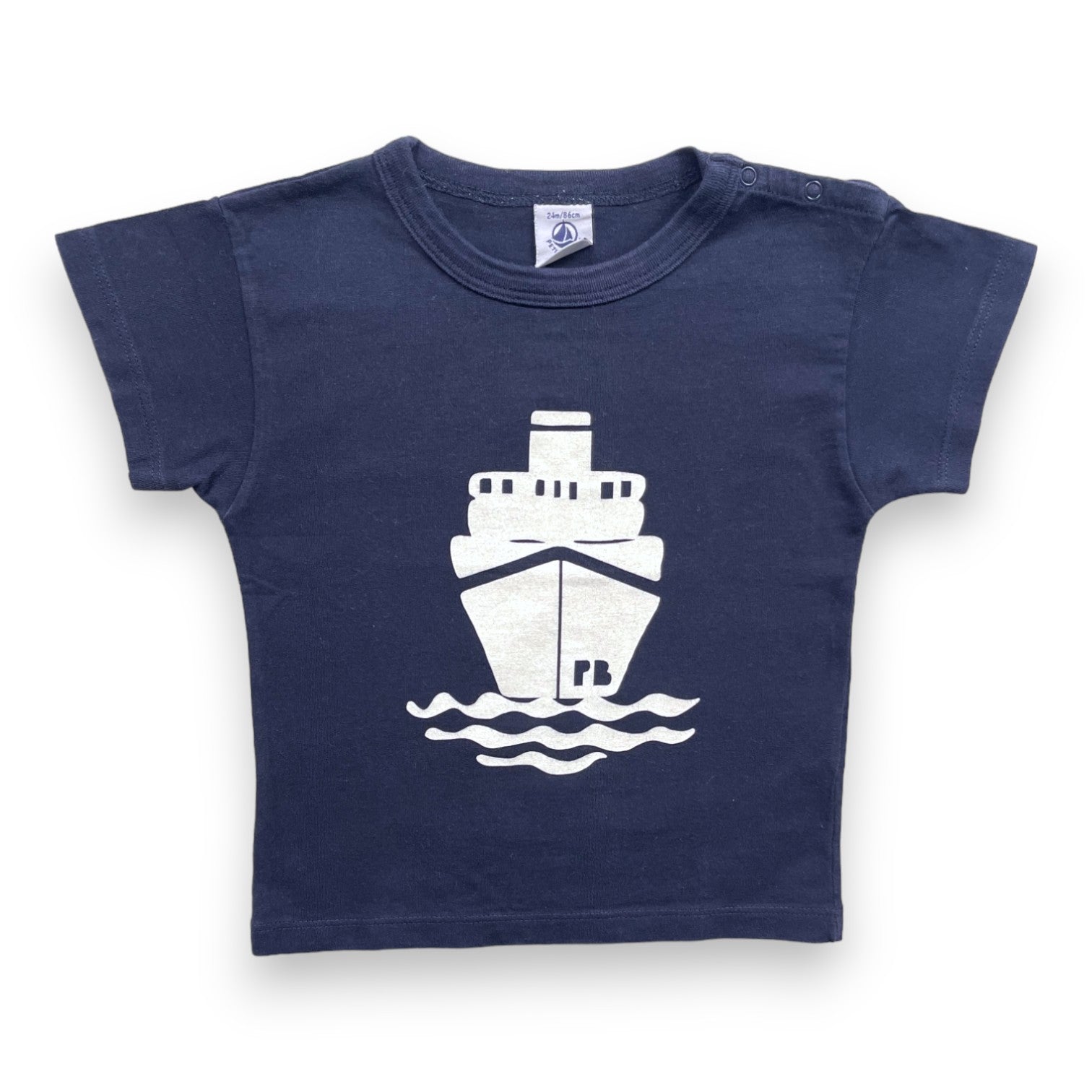 PETIT BOAT - Marineblaues Ozeandampfer-T-Shirt - 2 Jahre