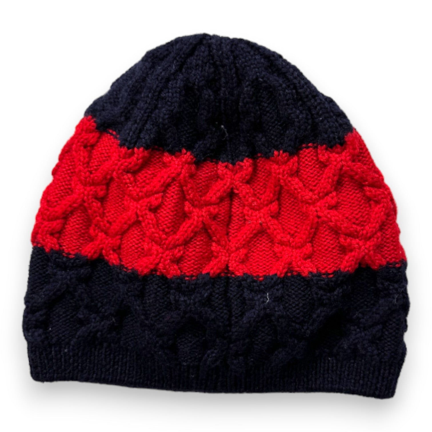 MONCLER - Bonnet en maille bleu et rouge - 6 mois