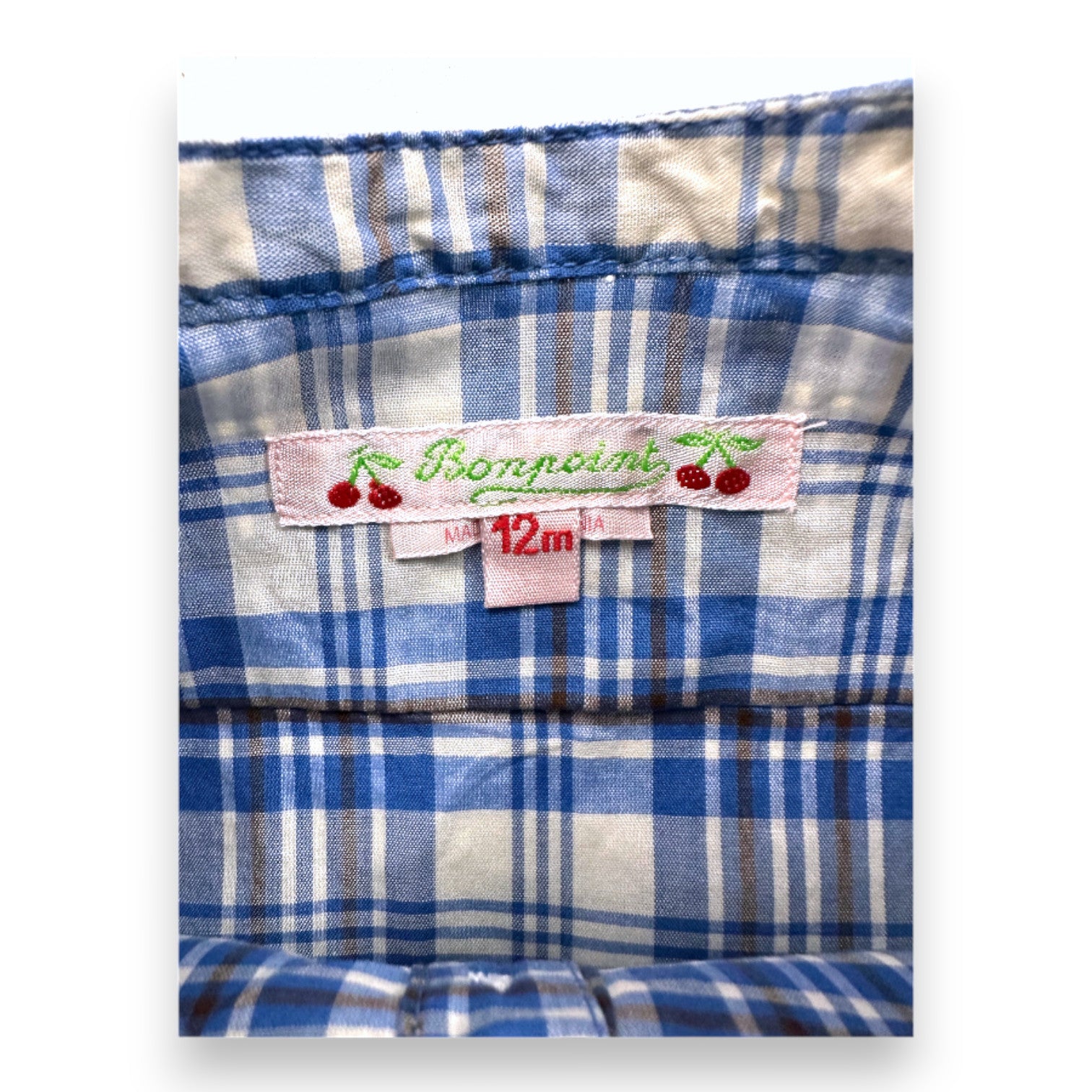 BONPOINT - Blau-weiß kariertes Kurzarmhemd - 12 Monate