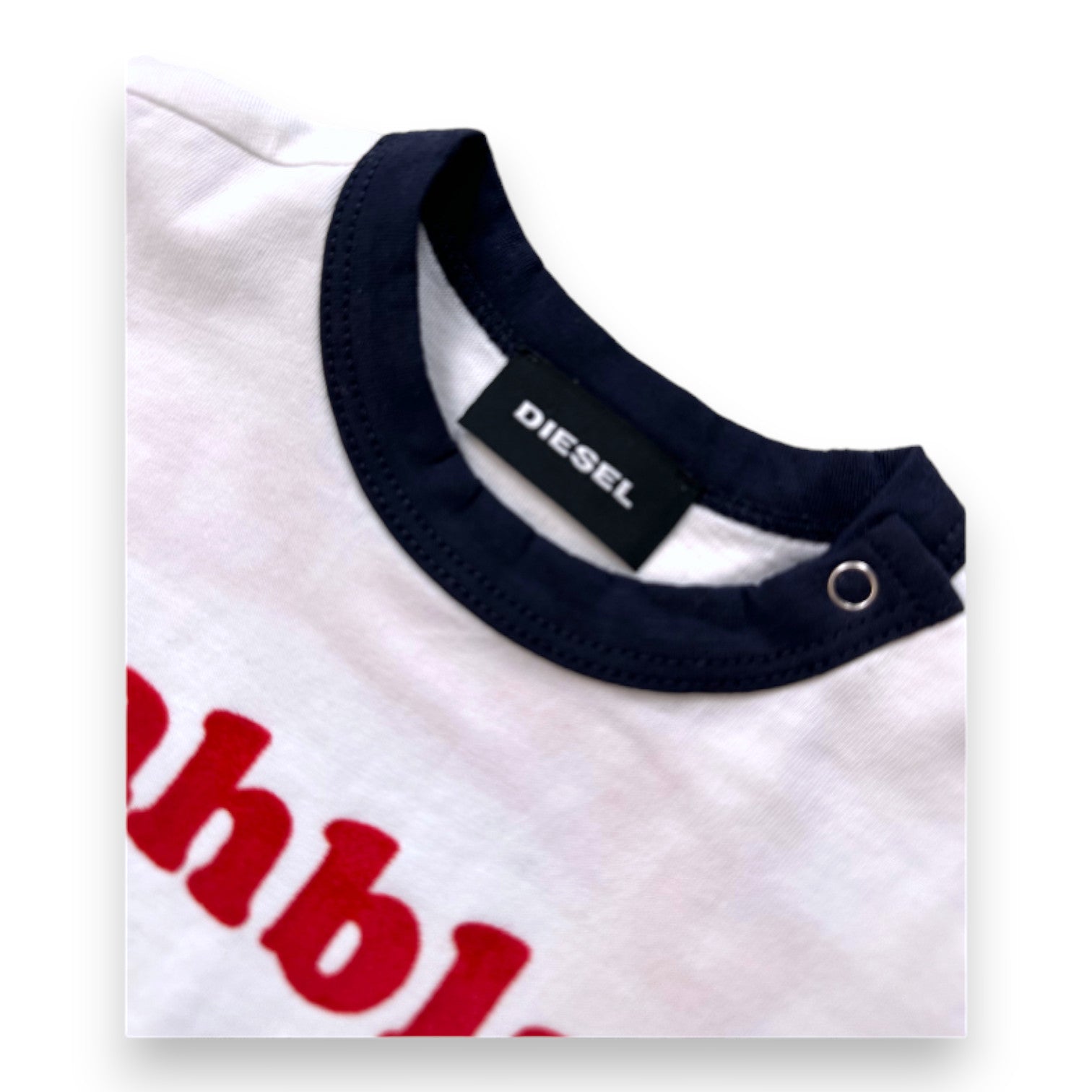 DIESEL - White and blue T-shirt with red print - 6 months