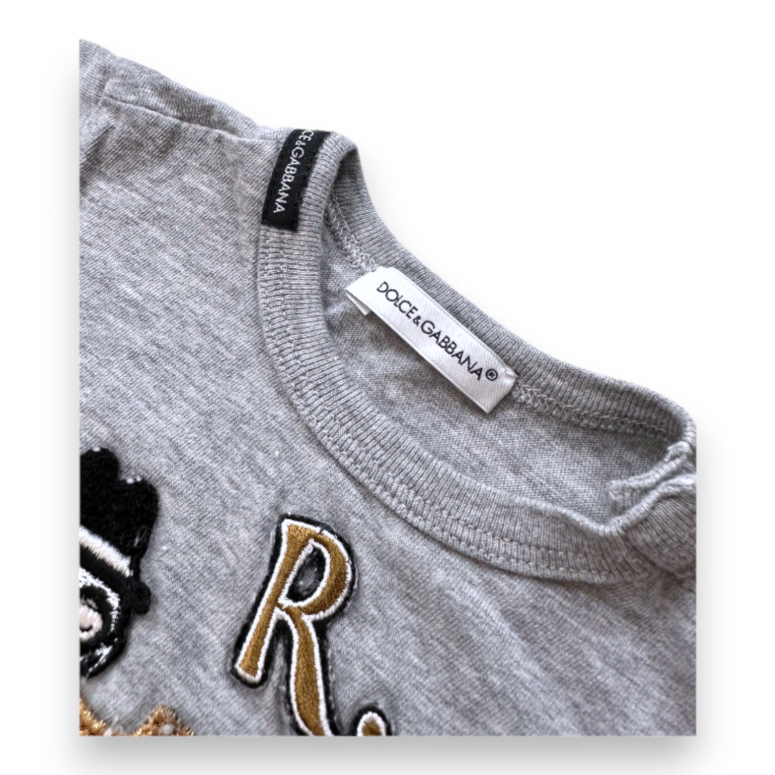 DOLCE &amp; GABBANA - Grey short-sleeved T-shirt with embroidery - 6 months