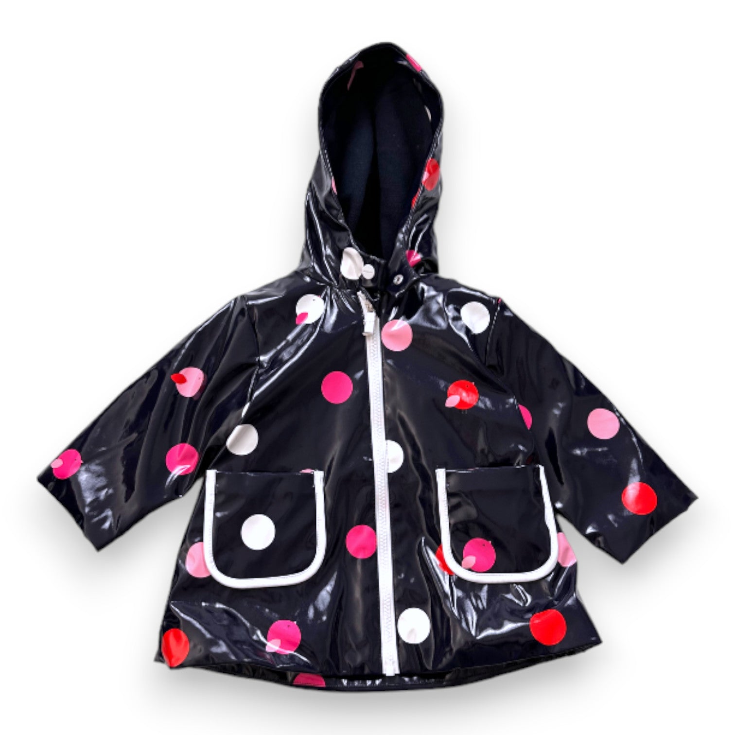 JACADI - Navy blue raincoat with pink polka dots - 18 months