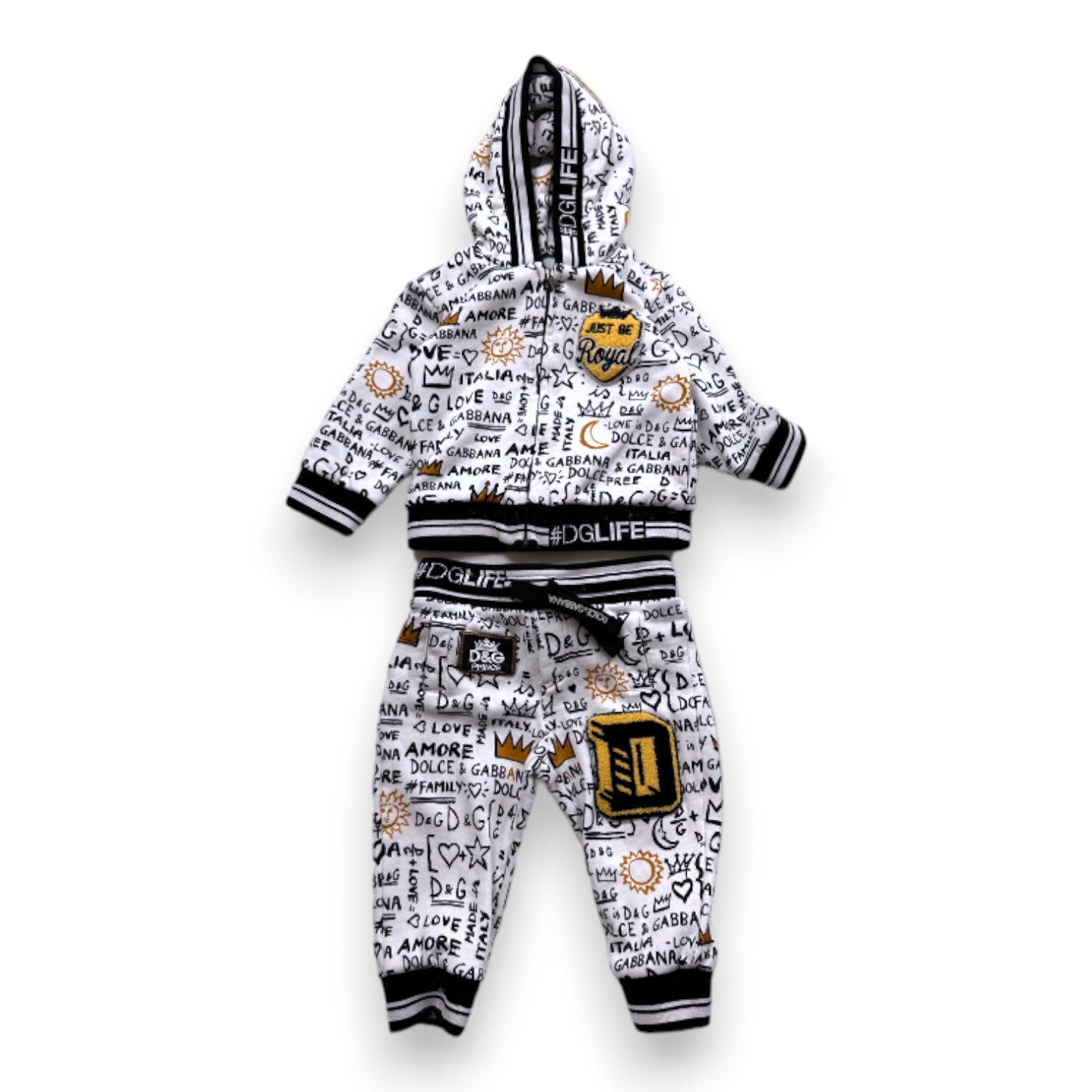 DOLCE &amp; GABBANA - White jogging suit with black patterns - 6 months