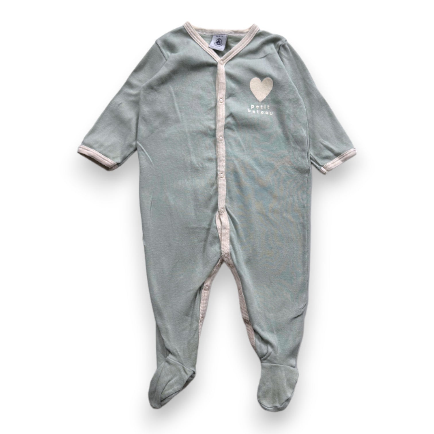 PETIT BATEAU - Pyjama vert et beige avec imprimé - 6 mois