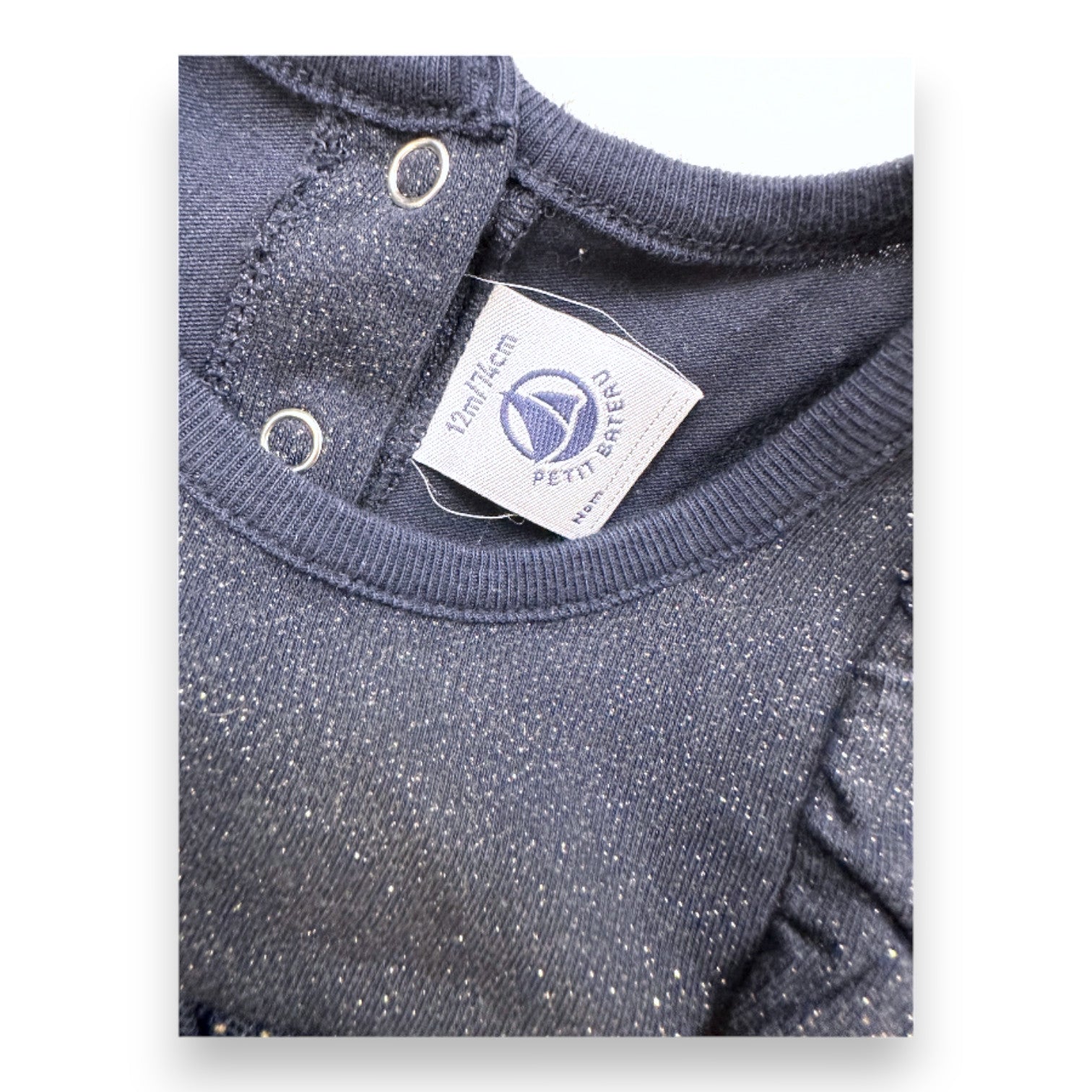 PETIT BATEAU - Navy blue dress with tulle and gold polka dots - 12 months