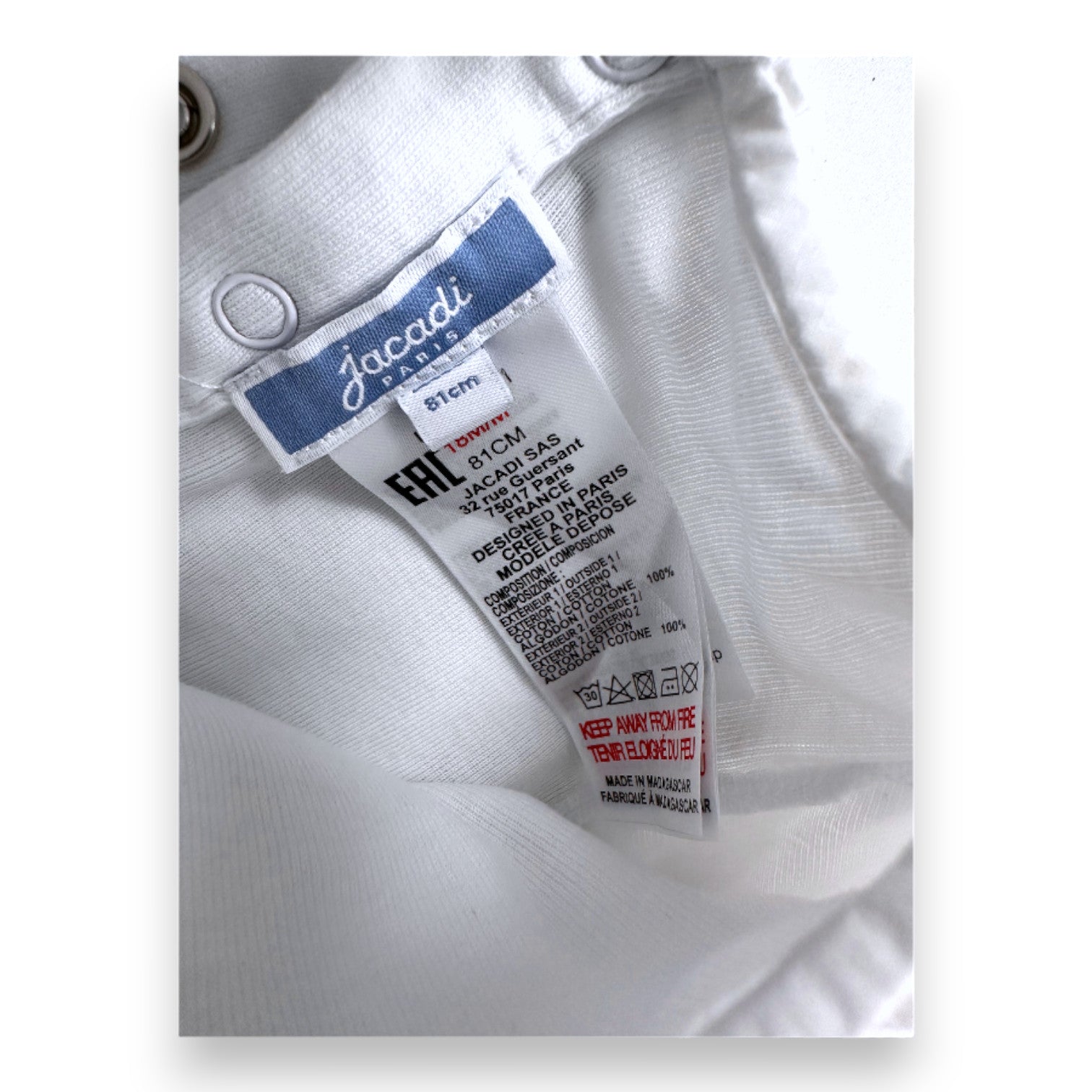 JACADI - Body blanc à manches longues - 18 mois