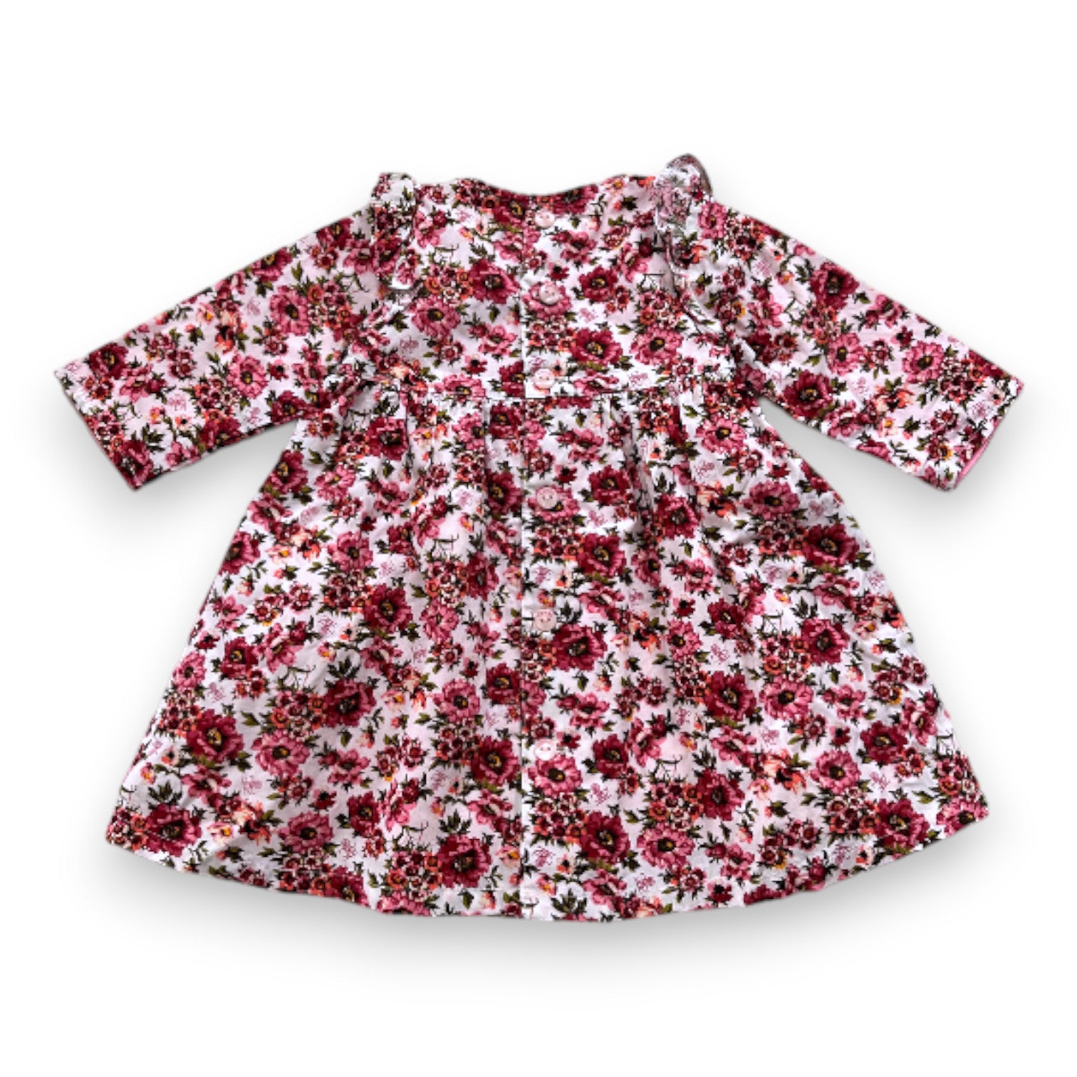 KENZO - Weißes Kleid mit rosa Blumen - 3 Monate