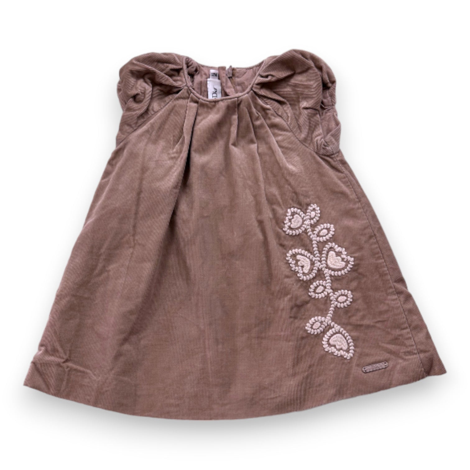 BABY DIOR - Brown short-sleeved dress with embroidery - 12 months